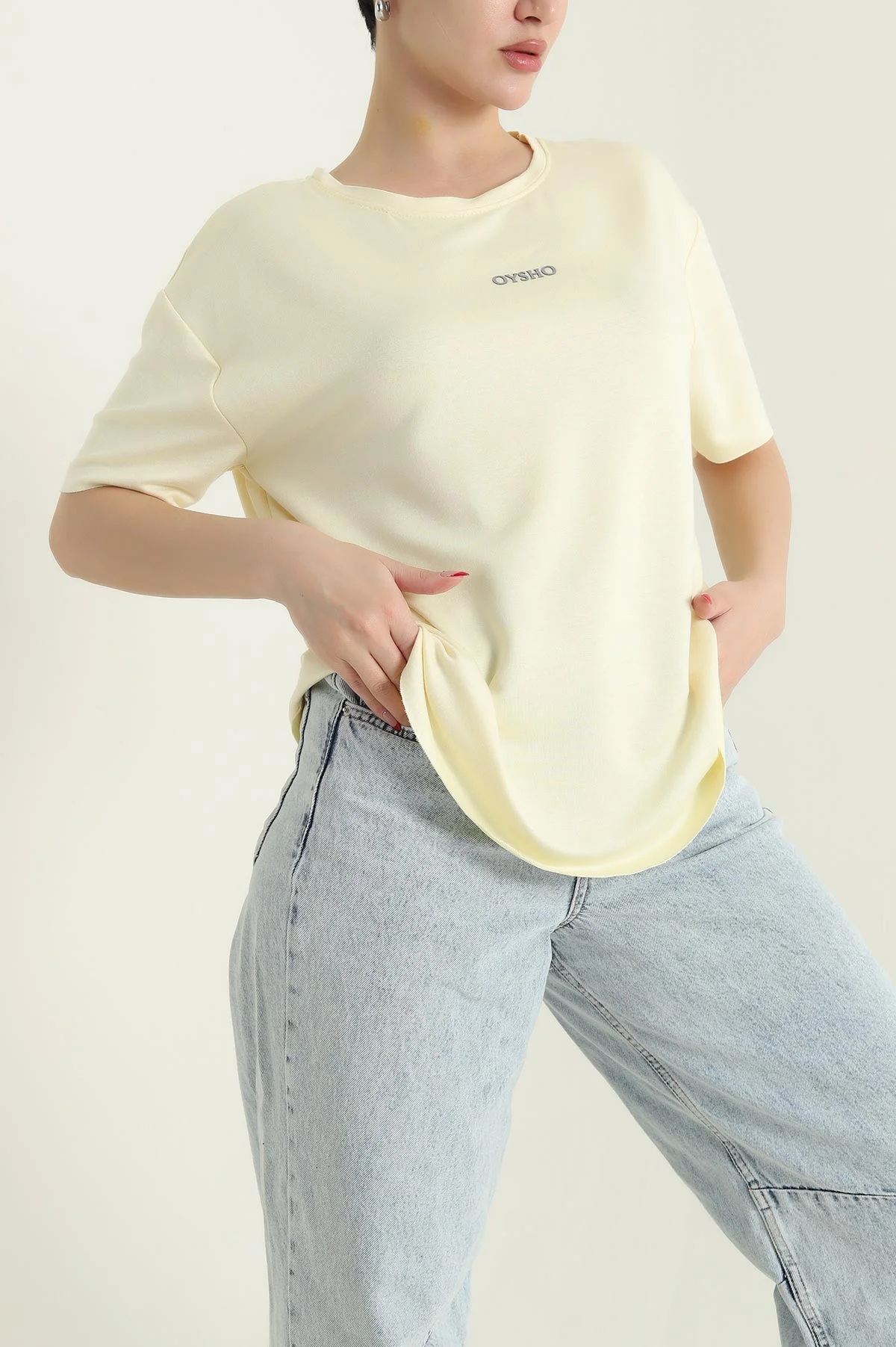Sarı Oval Kesim Modal Kadın Tişört 433259