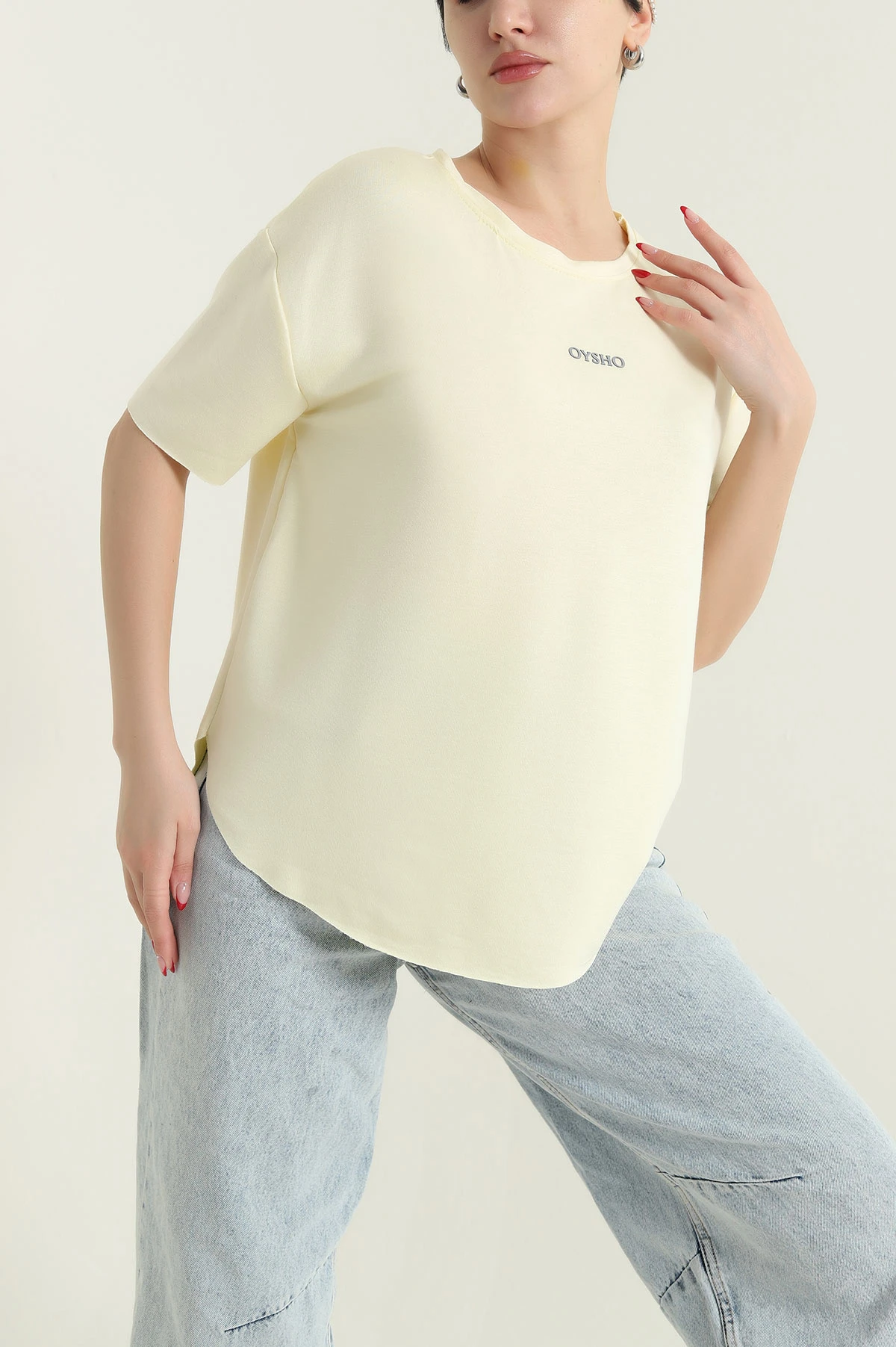 Sarı Oval Kesim Modal Kadın Tişört 433259
