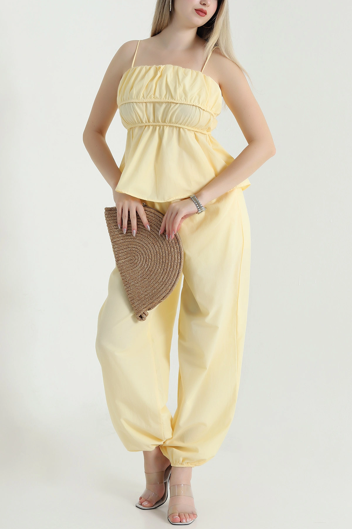 Sarı Pantolon Bluz Balıksırtı Soft Poplin İkili Takım 471267