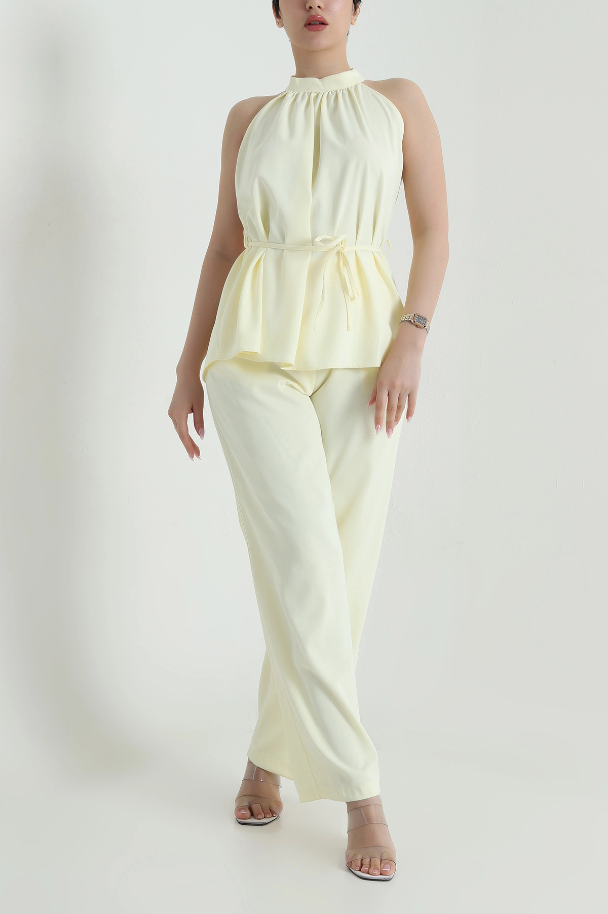 Sarı Pantolon Bluz Kadın Linda İkili Takım 458291