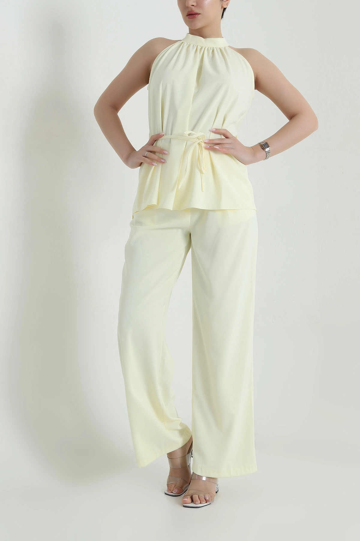Sarı Pantolon Bluz Kadın Linda İkili Takım 458291