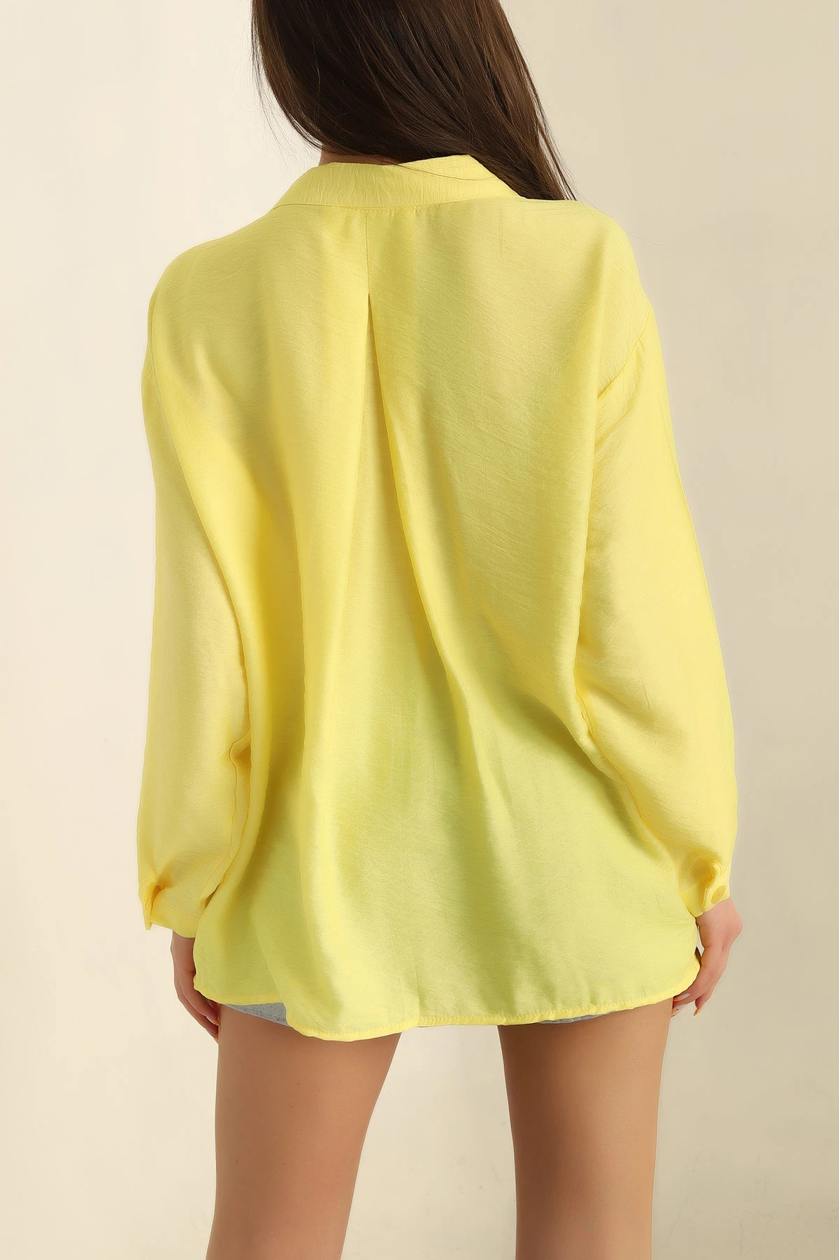 Sarı Pera Keten Cepli Oversize Gömlek 267015