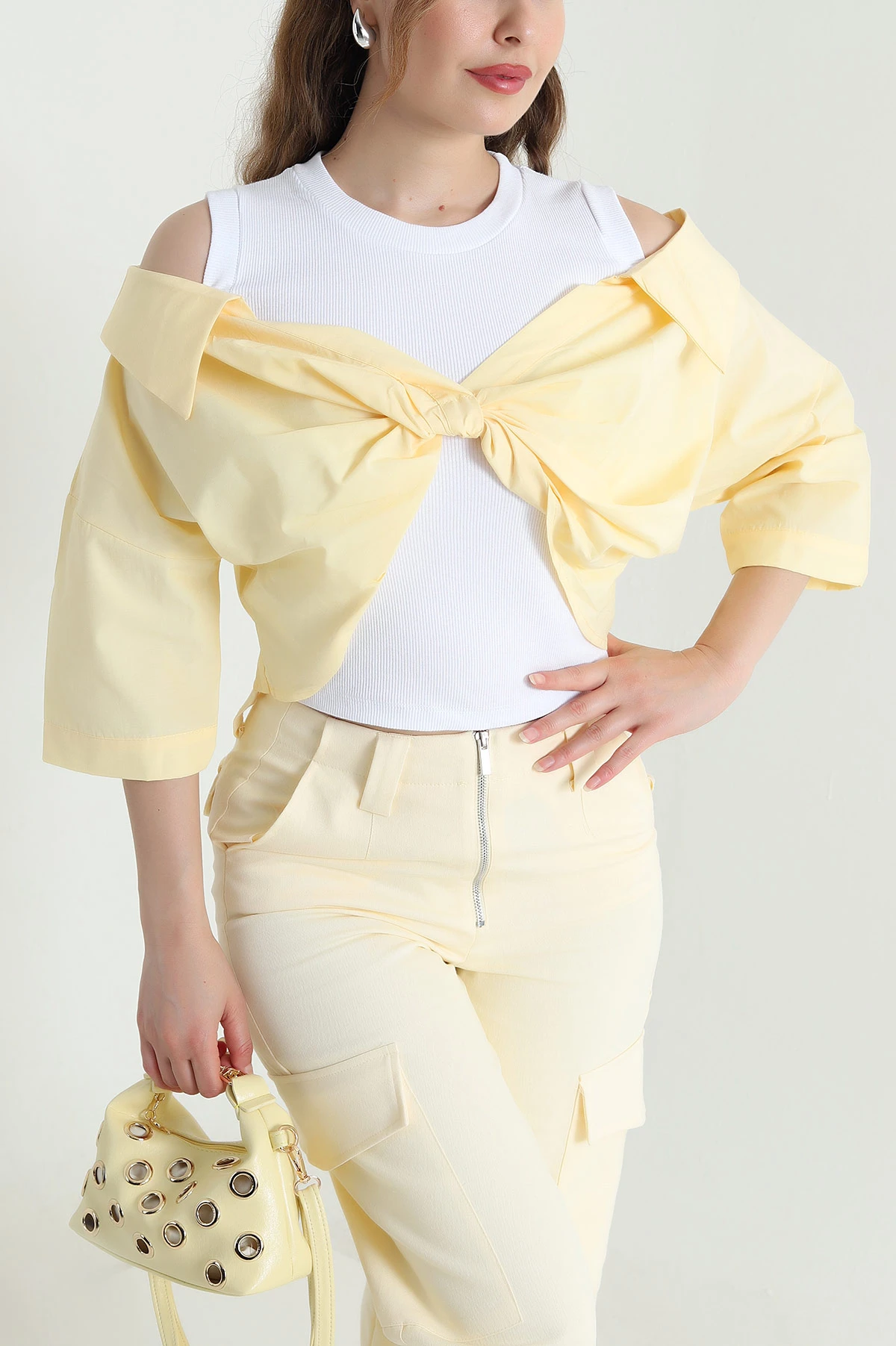 Sarı Poplin Gömlek İçi Korse Atlet Bluz 469624