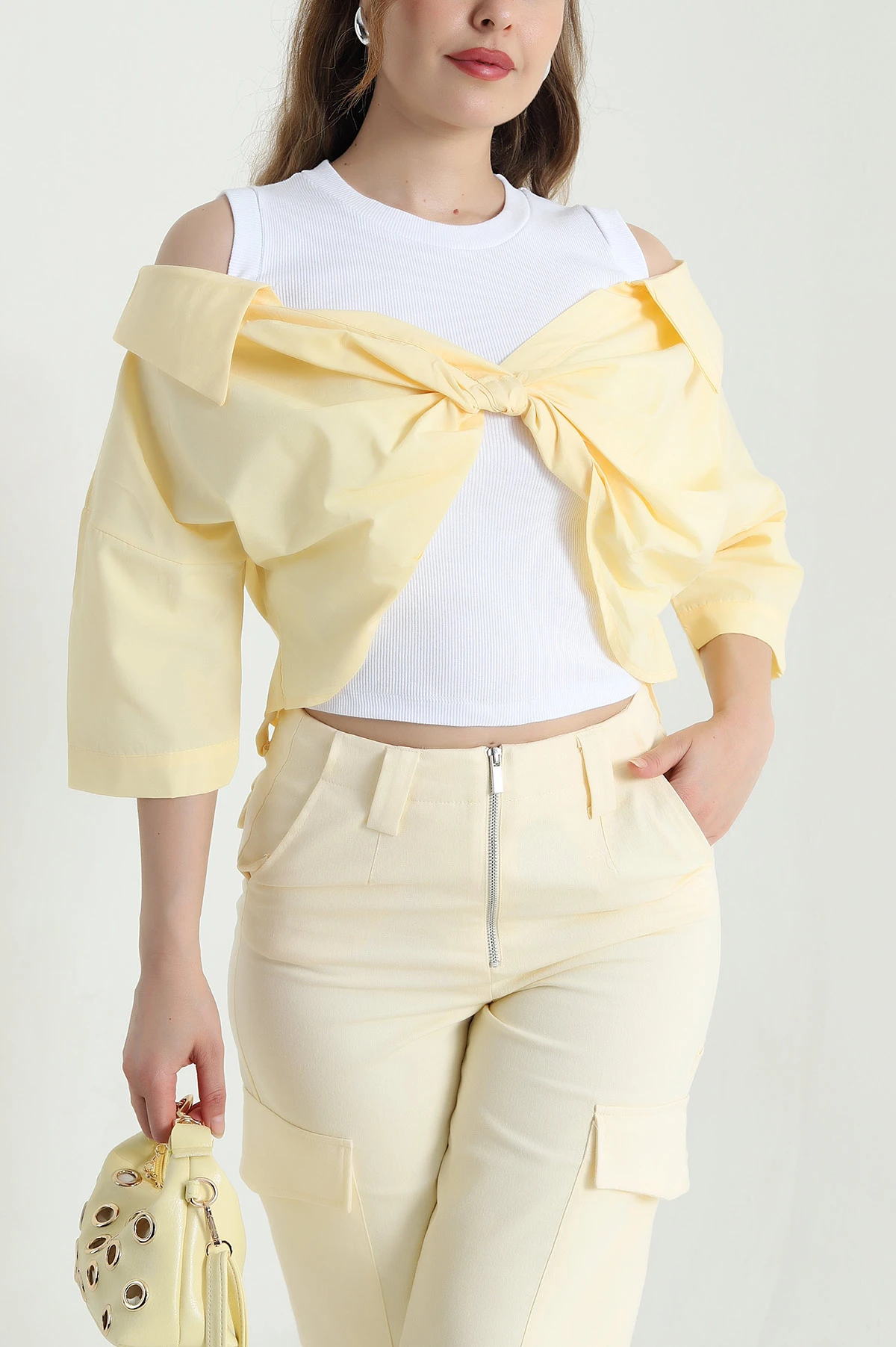 Sarı Poplin Gömlek İçi Korse Atlet Bluz 469624