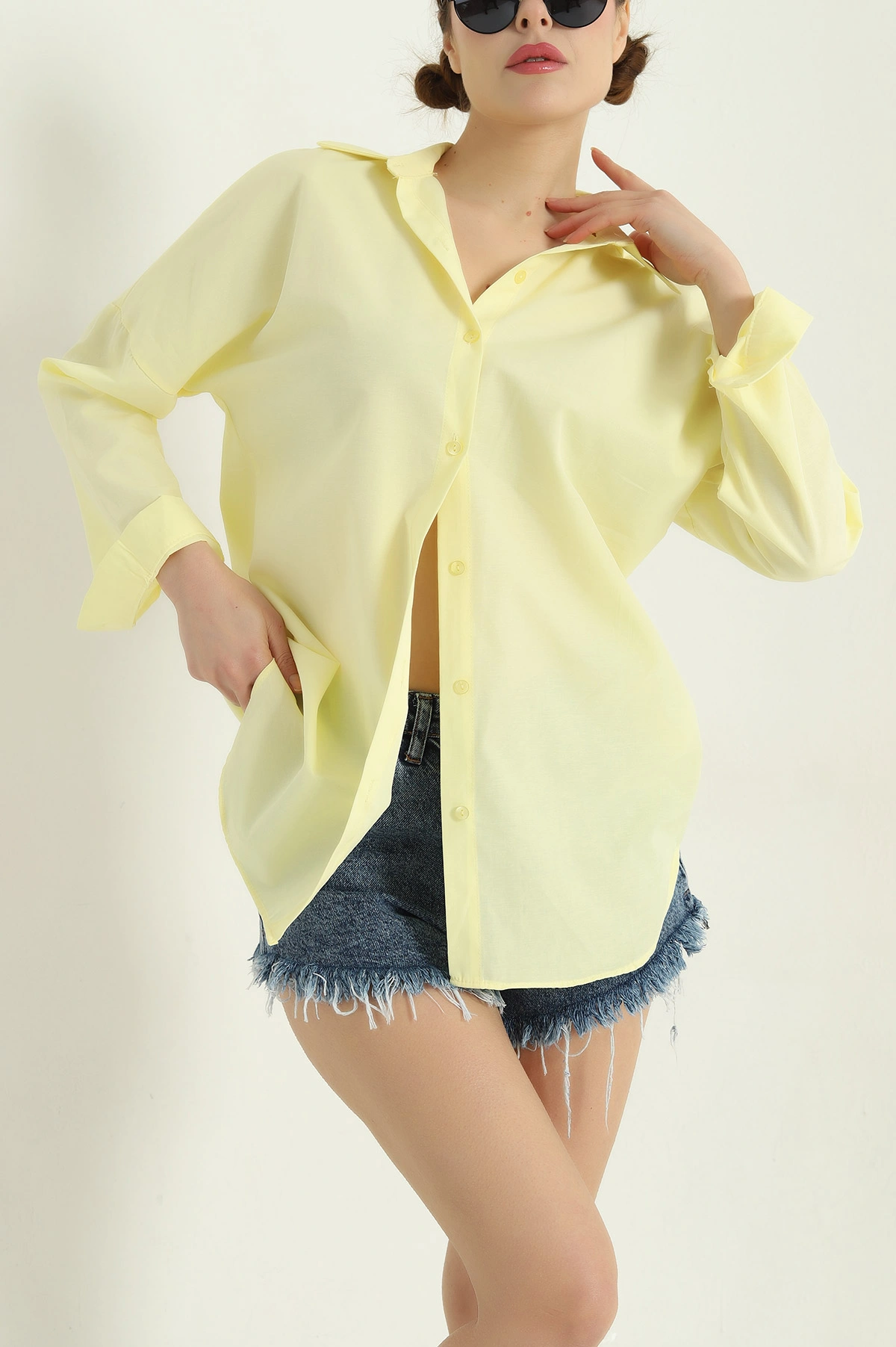 Sarı Poplin Kumaş Gömlek Tunik 336938