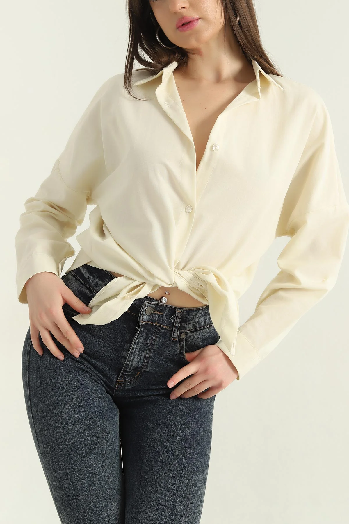 Sarı Poplin Kumaş Kadın Gömlek Tunik 355804