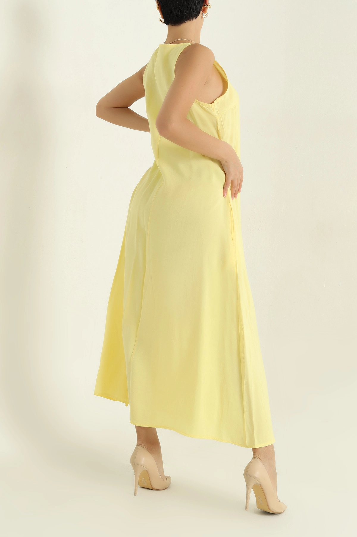 Sarı Poplin Kumaş Kolsuz Kadın Elbise 369836