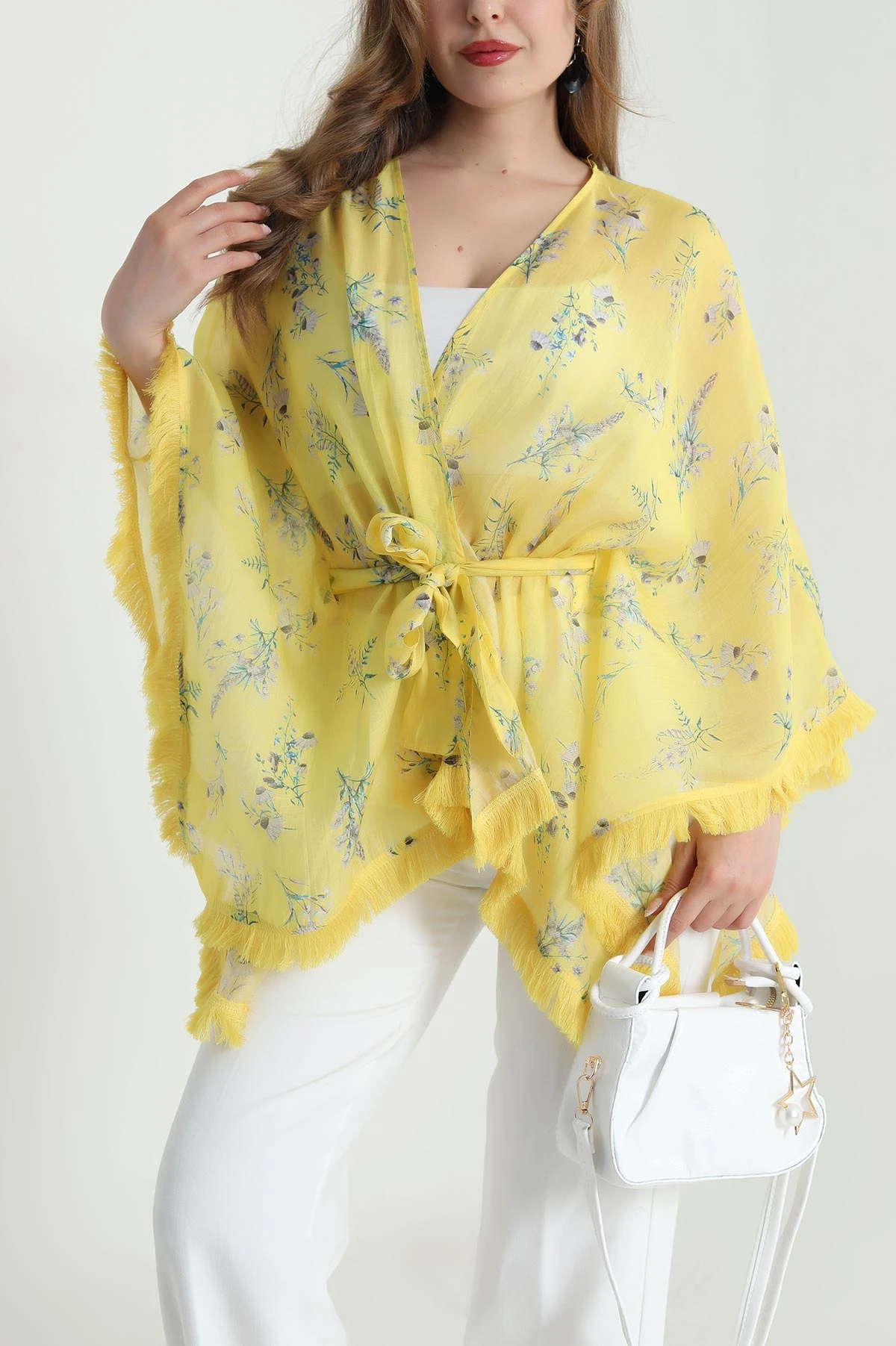 Sarı Püsküllü Tensel Kadın Kimono 480623