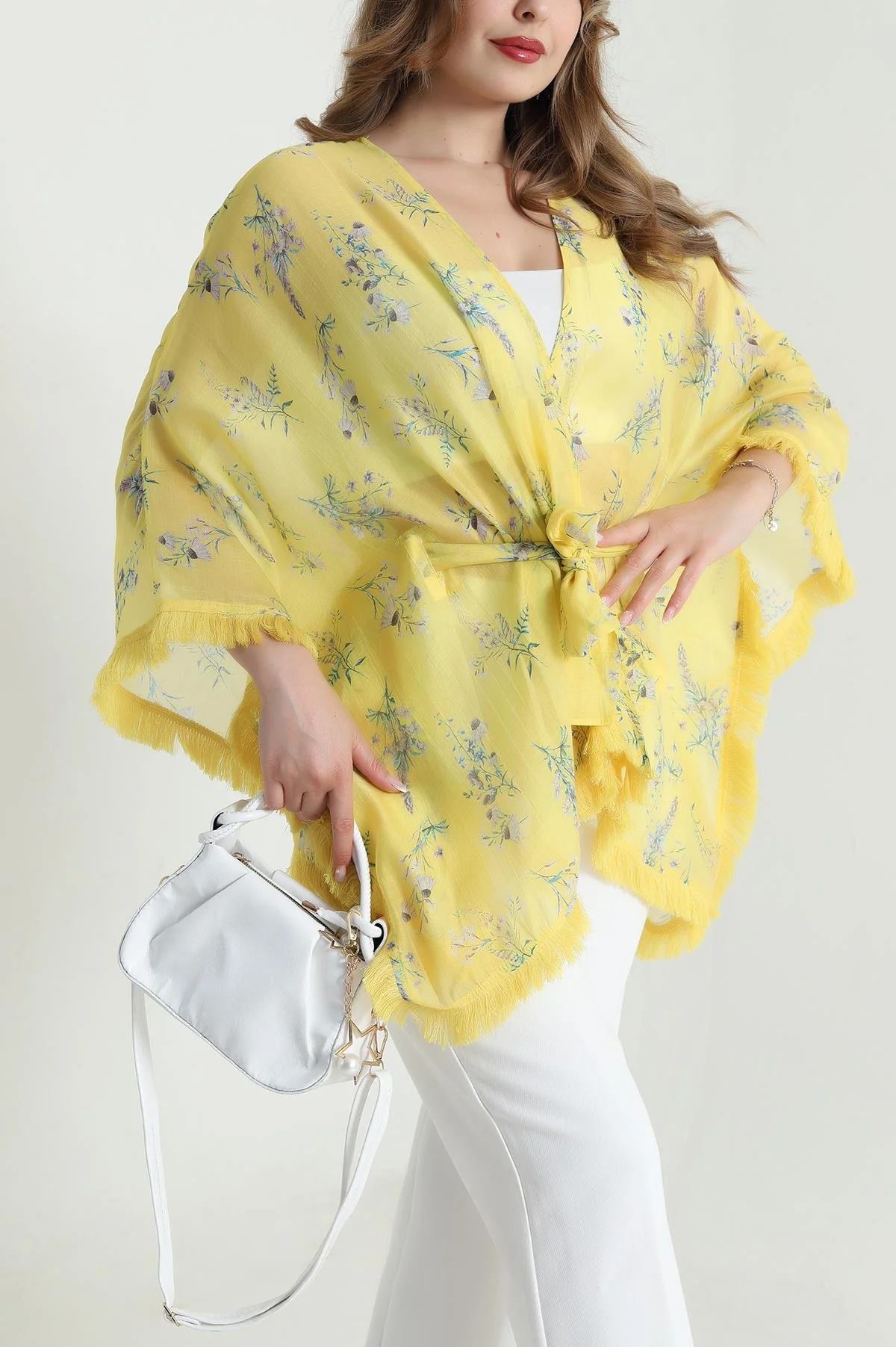 Sarı Püsküllü Tensel Kadın Kimono 480623