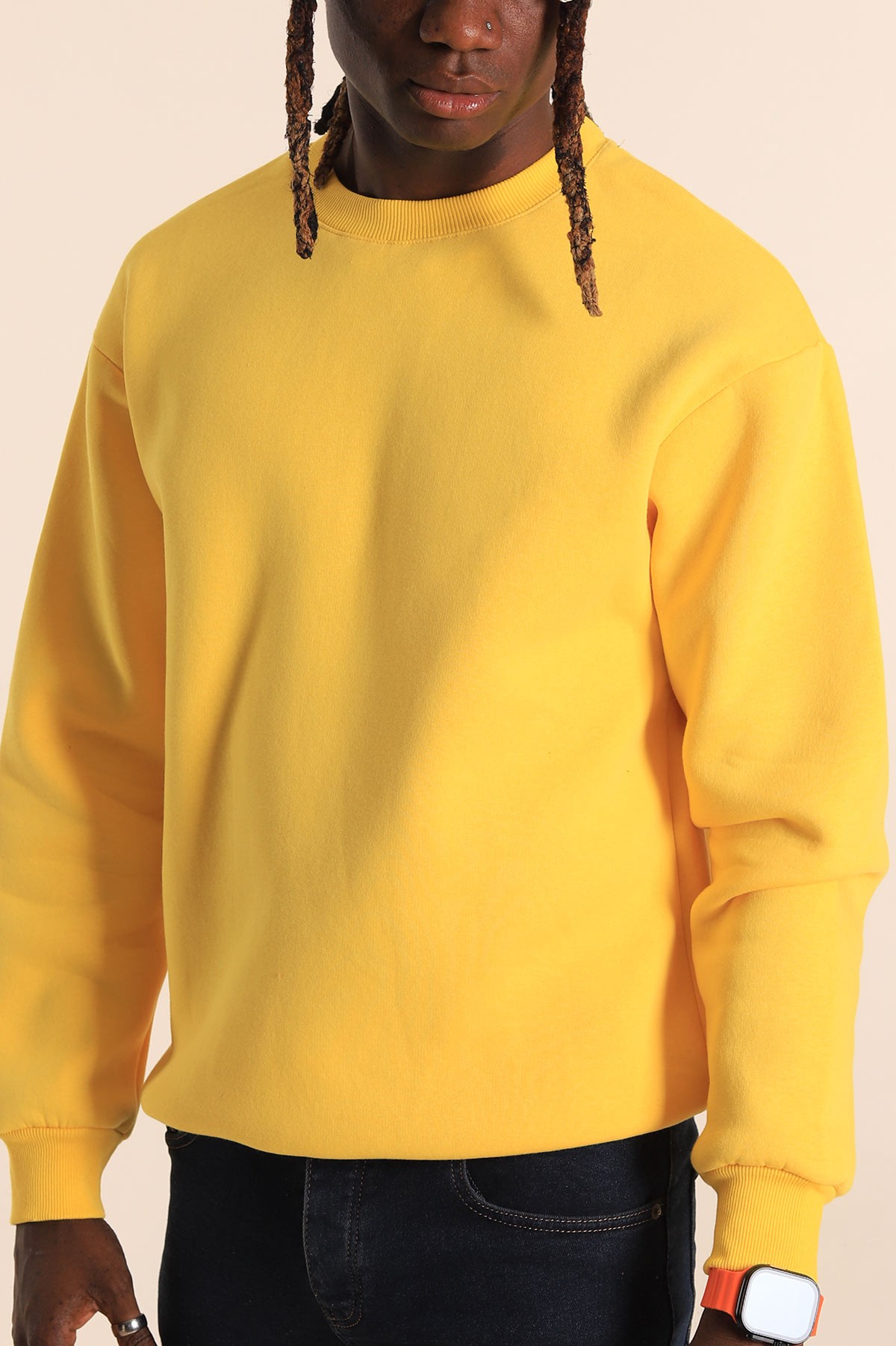 Sarı Relaxed Fit Basic Şardonlu Erkek Sweatshirt 204794