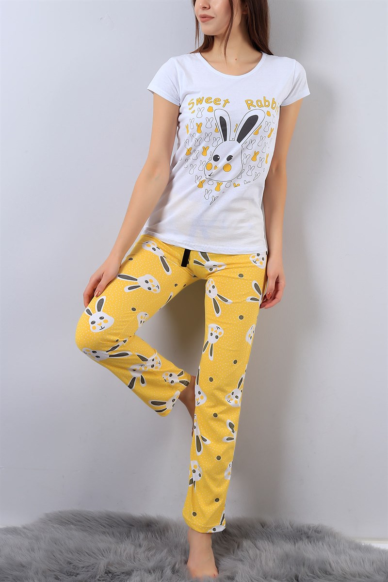 Sarı Resimli Bayan Pijama Takımı 15875B