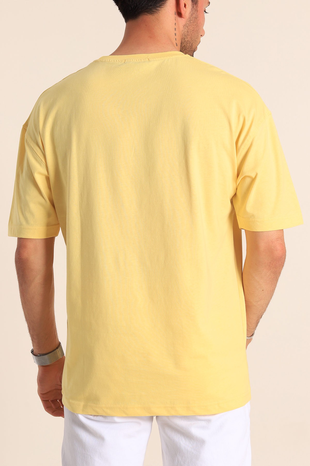 Sarı Sacramento Baskılı Oversize Erkek Tişört 186061