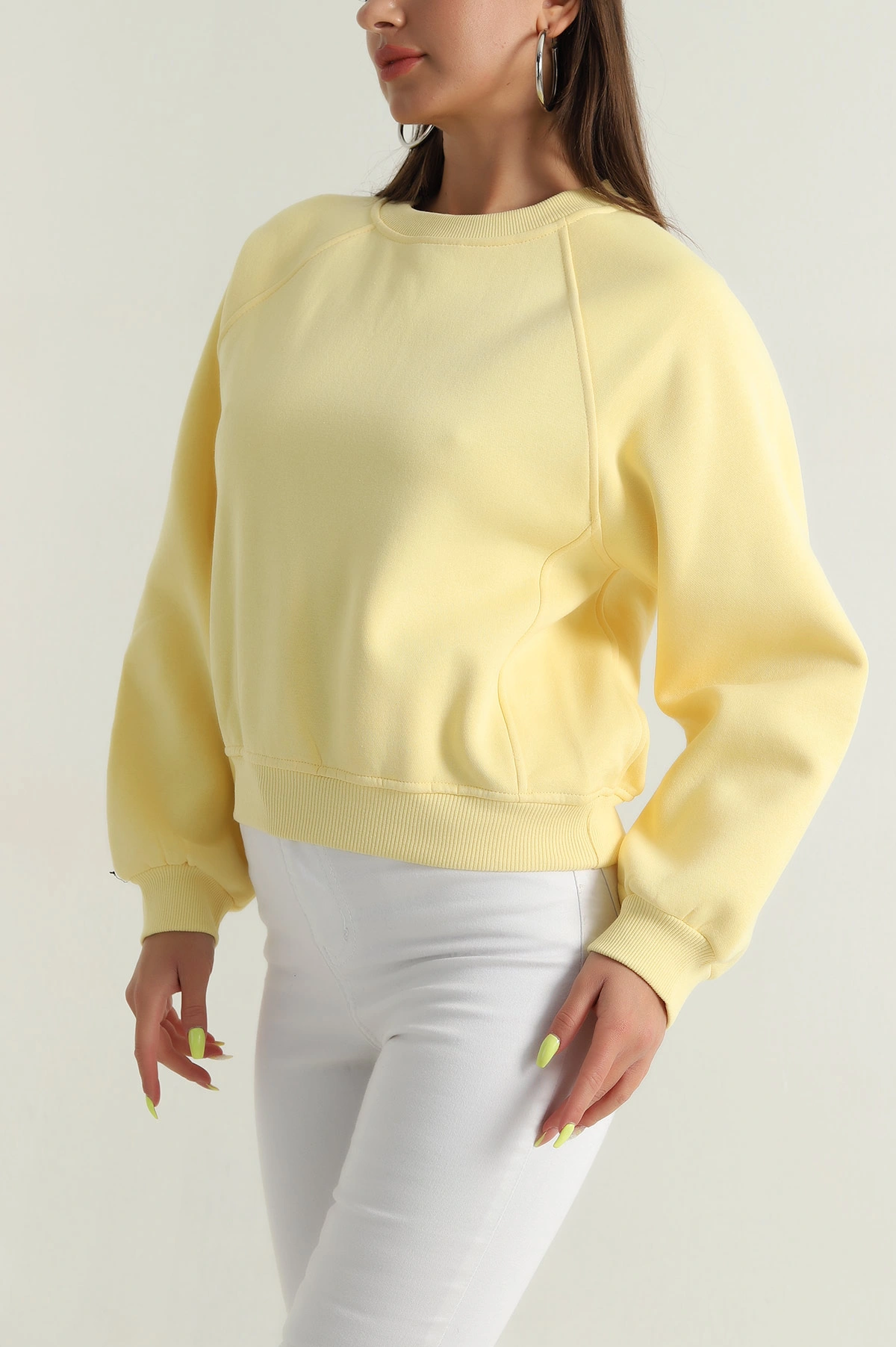 Sarı Şardonlu Kadın Fermuarsız Sweat 392393
