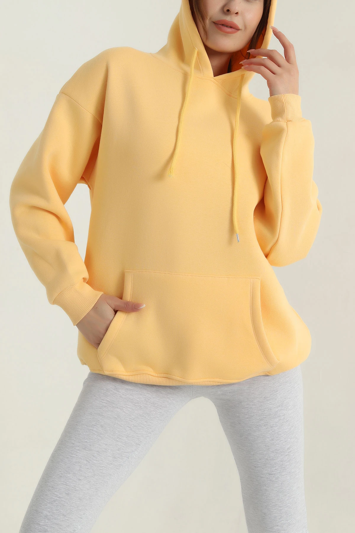 Sarı Şardonlu Kadın Fermuarsız Sweat 400554