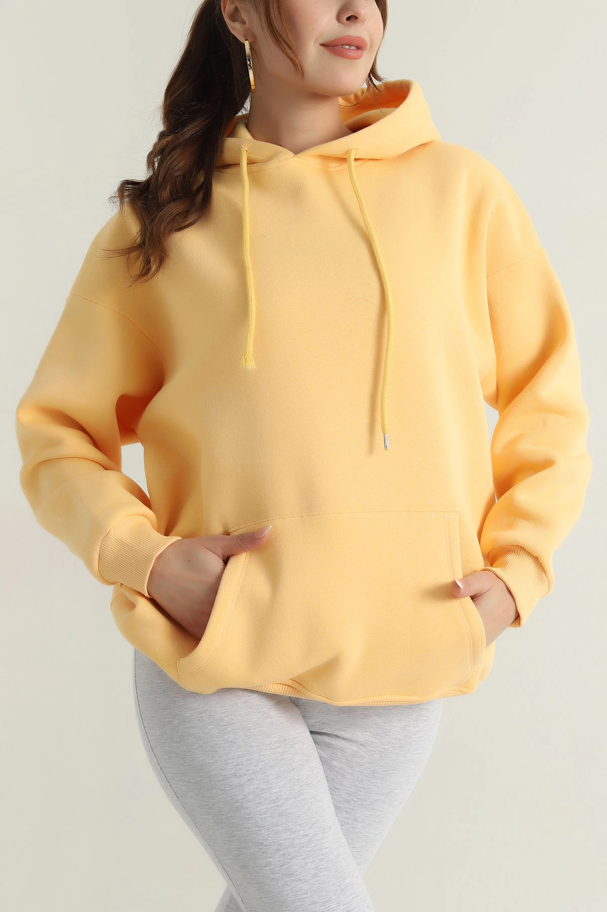 Sarı Şardonlu Kadın Fermuarsız Sweat 400554