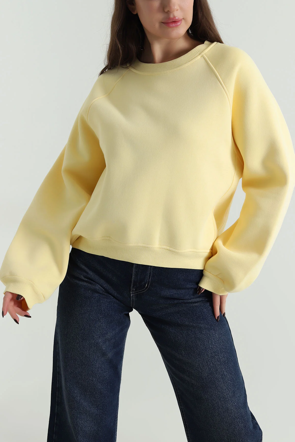 Sarı Şardonlu Üç İp Kadın Sweat 499886