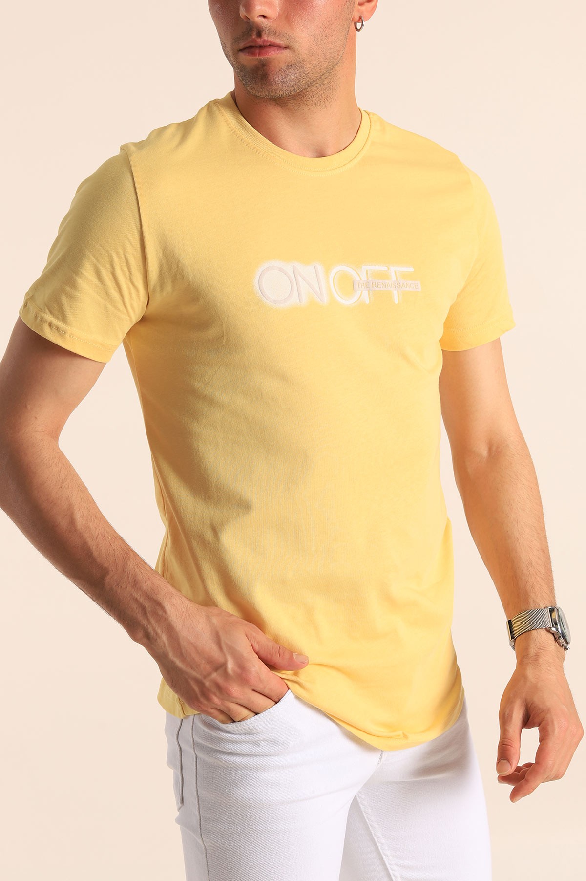 Sarı Slim Fit Baskılı Erkek Tişört 181963