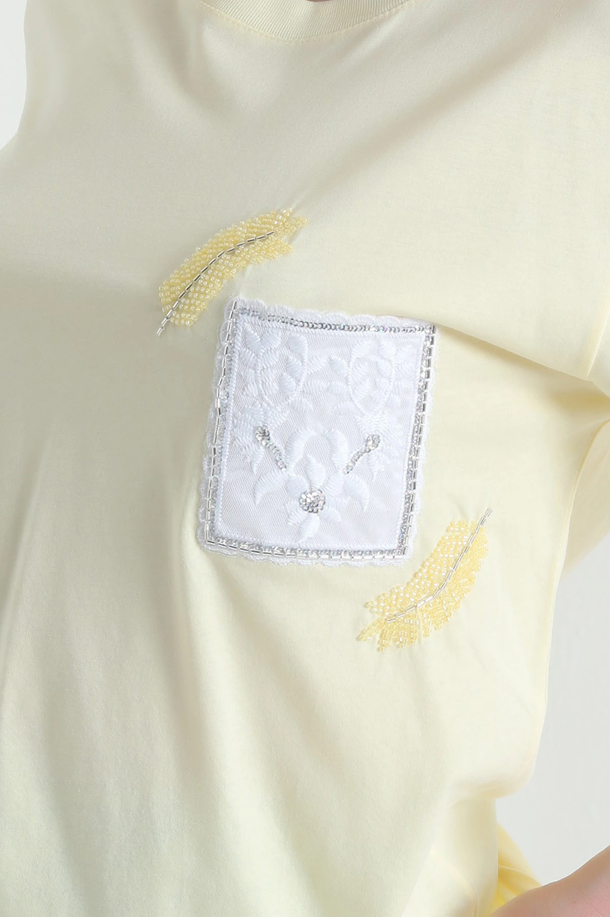 Sarı Taşlı Tasarım Oversize Süprem Kadın Tişört 451803