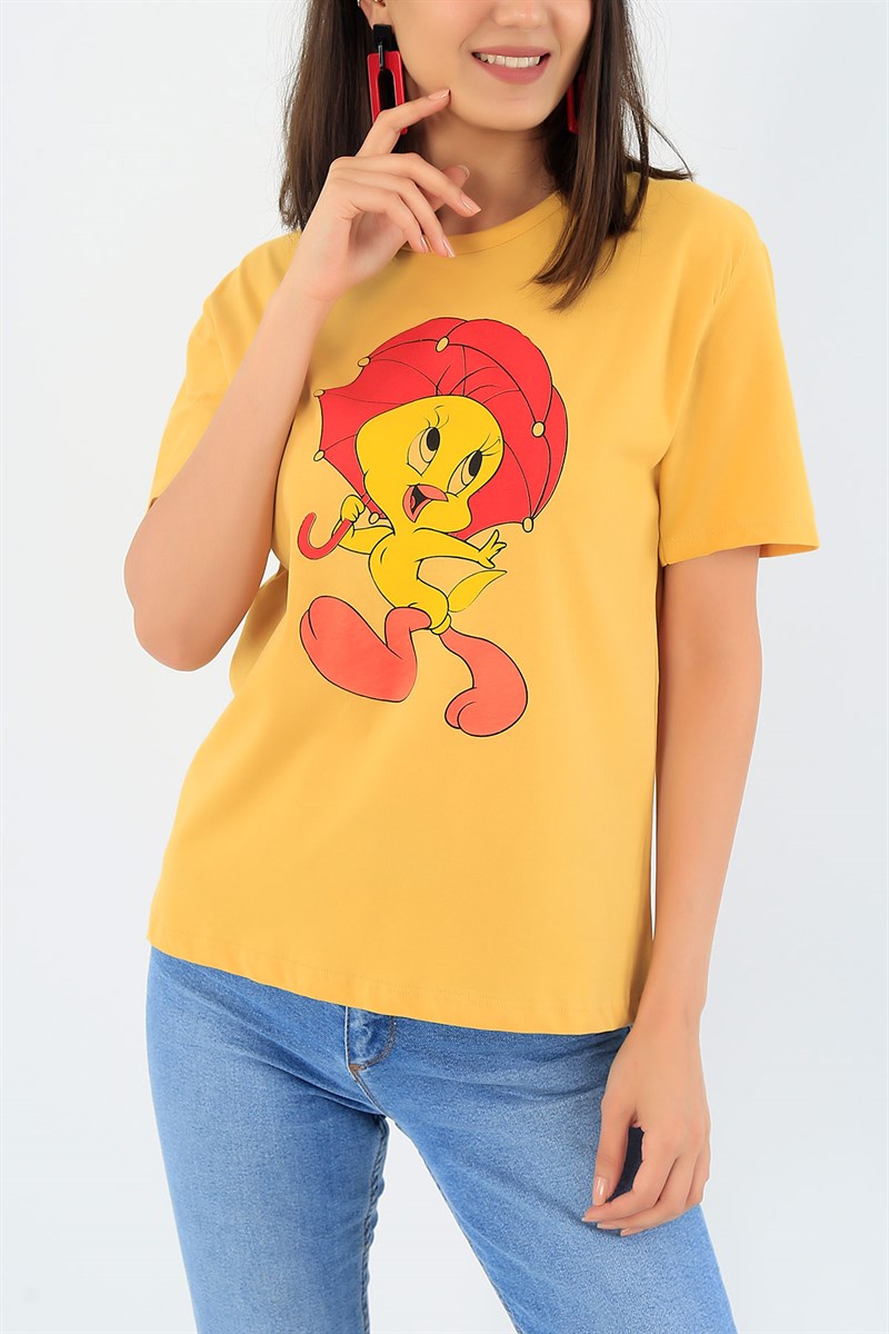 Sarı Tweety Baskılı Bayan Tişört 37164
