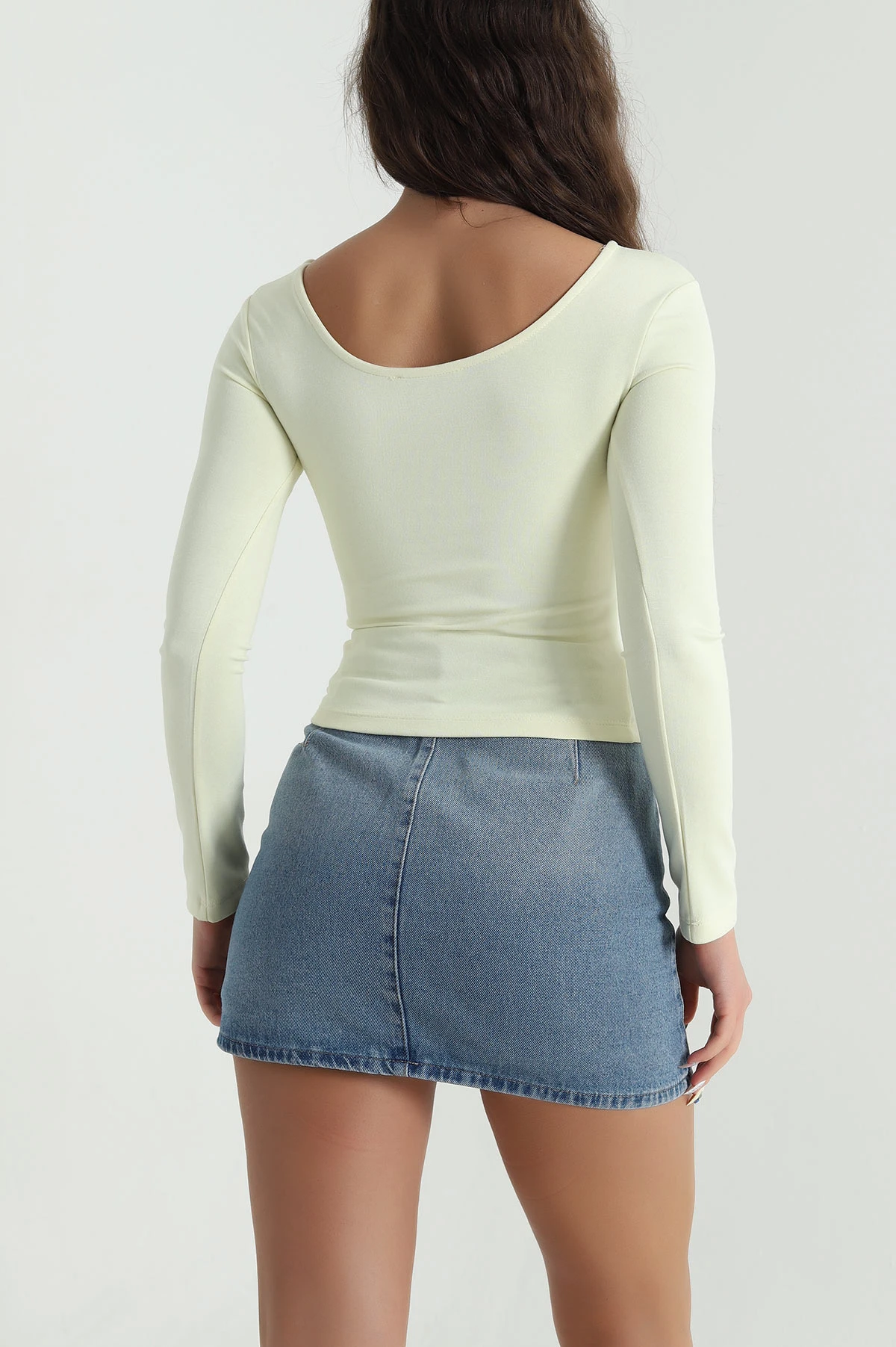 Sarı U Yaka Basic Kadın Bluz 483112