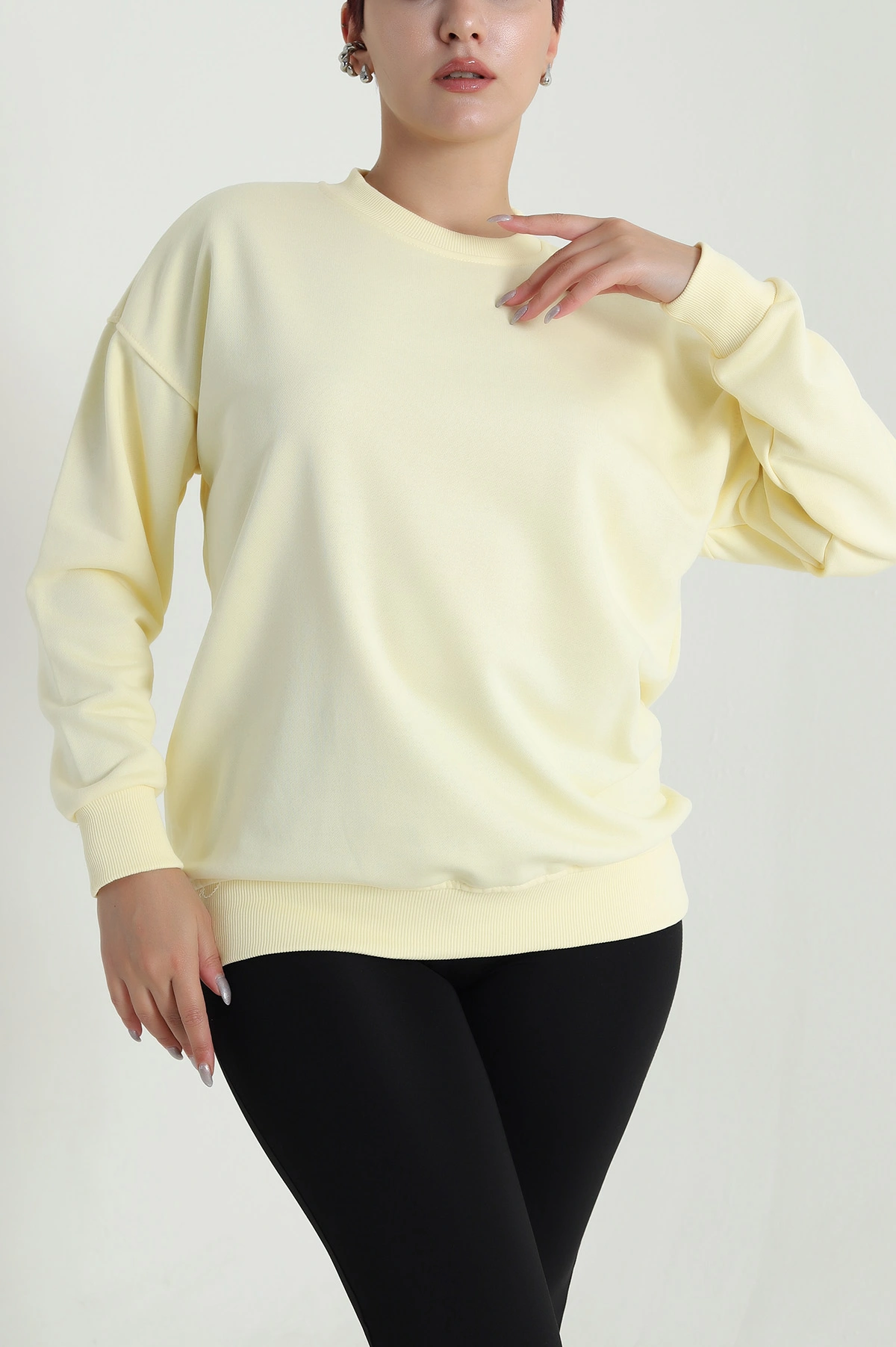 Sarı Üç İp Bisiklet Yaka Kadın Sweat 483665