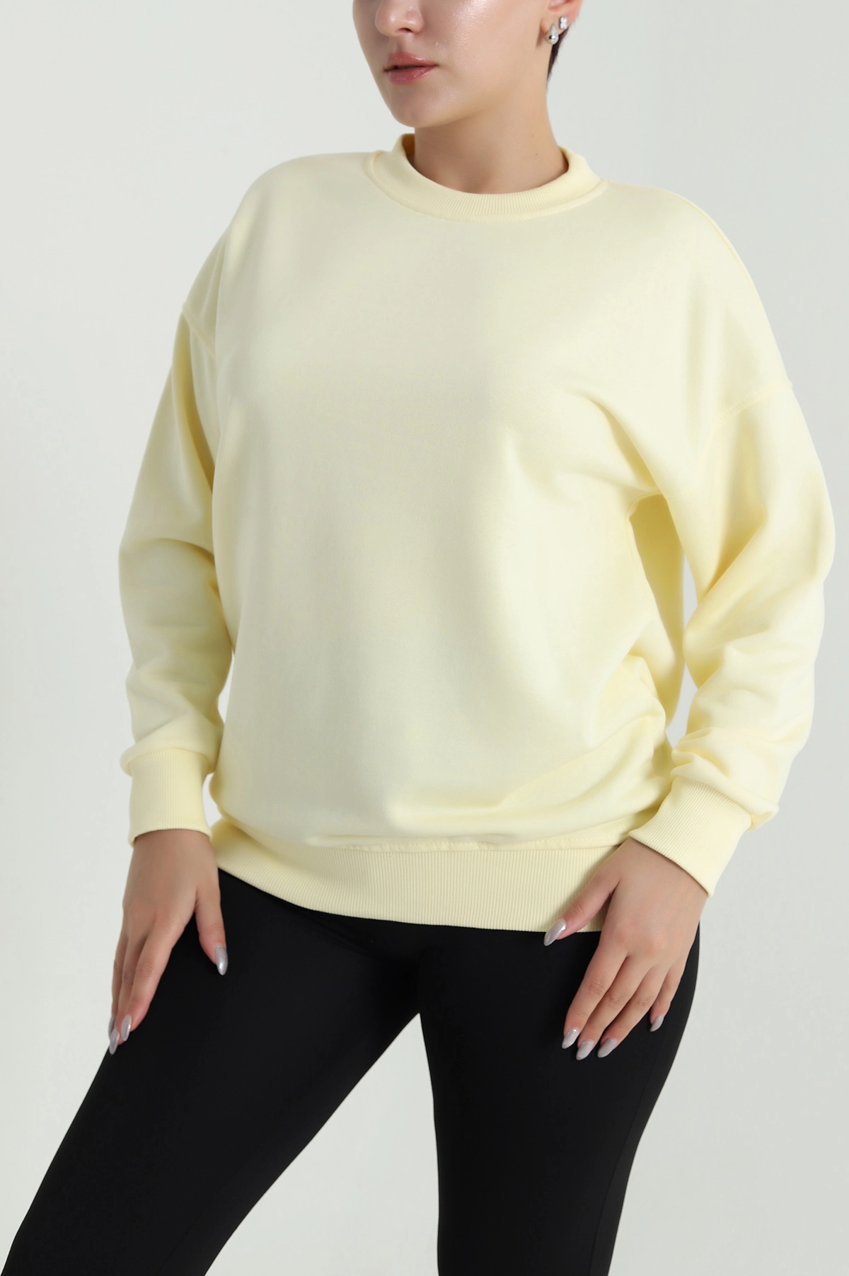 Sarı Üç İp Bisiklet Yaka Kadın Sweat 483665