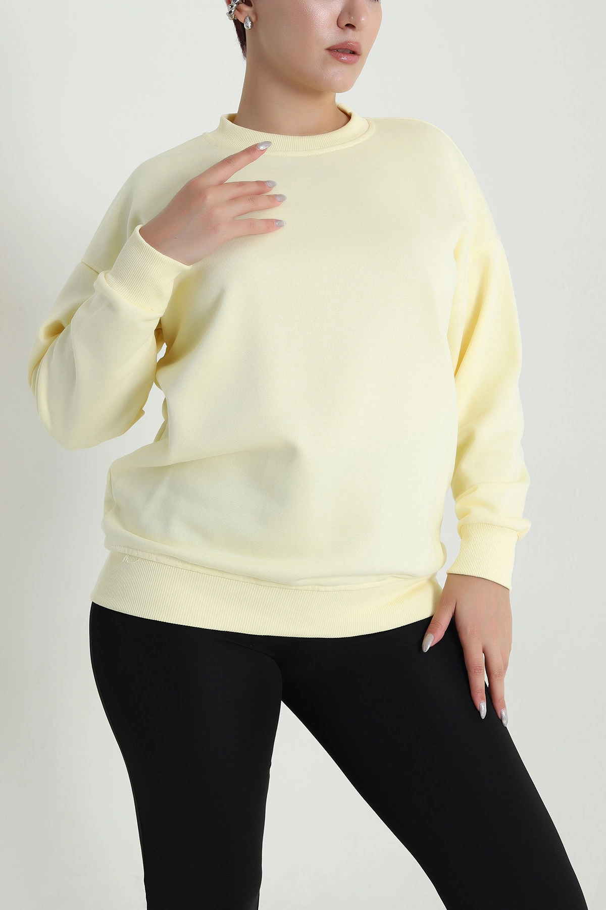 Sarı Üç İp Bisiklet Yaka Kadın Sweat 483665