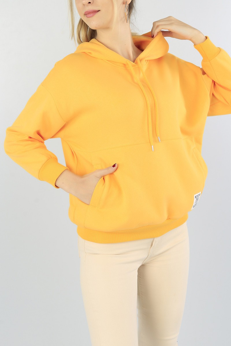 Sarı Üç İp İçi Pamuklu Bayan Sweat 51526