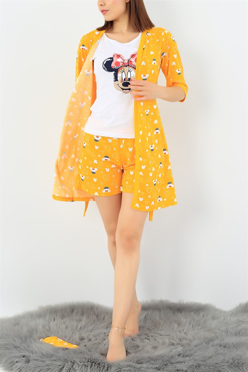 Sarı Üçlü Sabahlık Pijama Takımı 36969