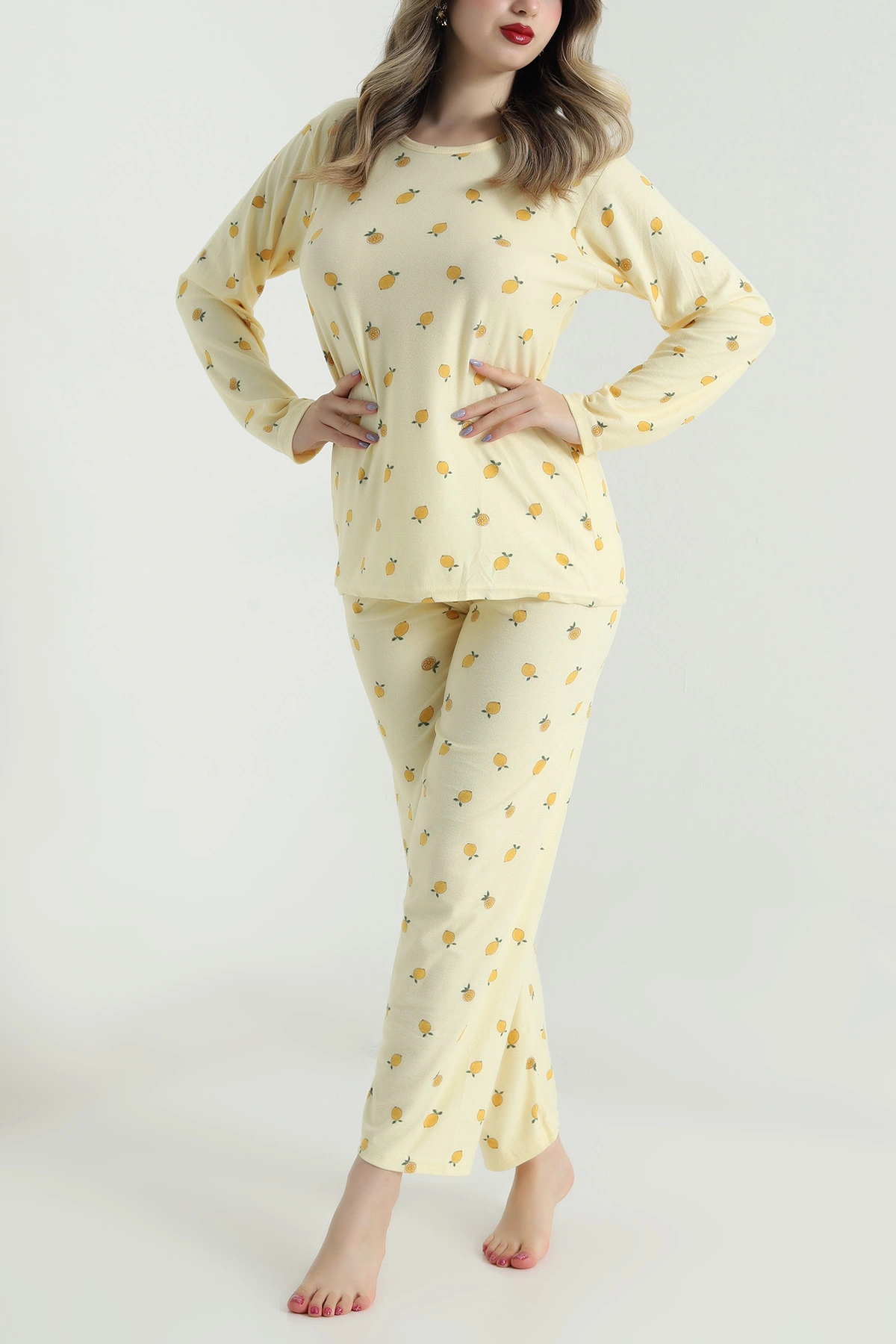 Sarı Uzun Kollu Süet Kadın Pijama Takımı 499335