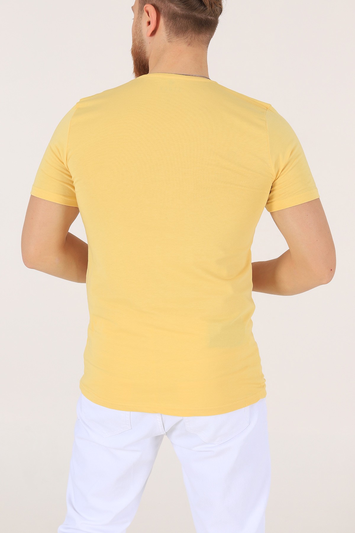 Sarı V Yaka Basic Erkek Tişört 172978