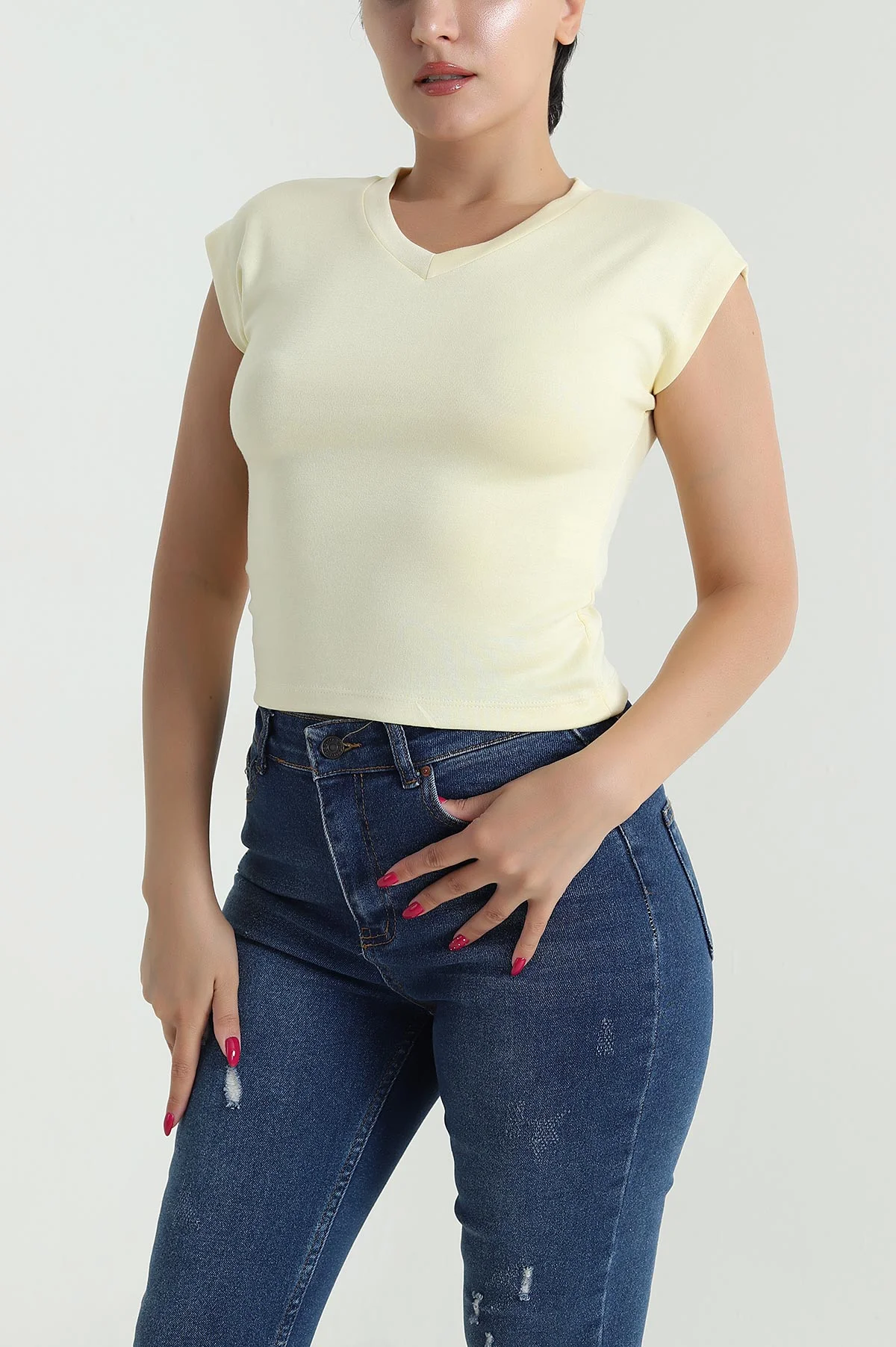 Sarı V Yaka Kadın Bluz 476508