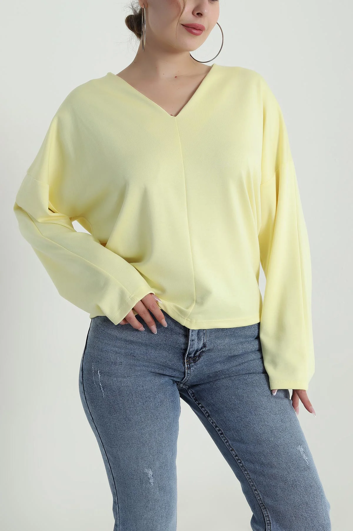 Sarı V Yaka Oysho Kadın Bluz 485755