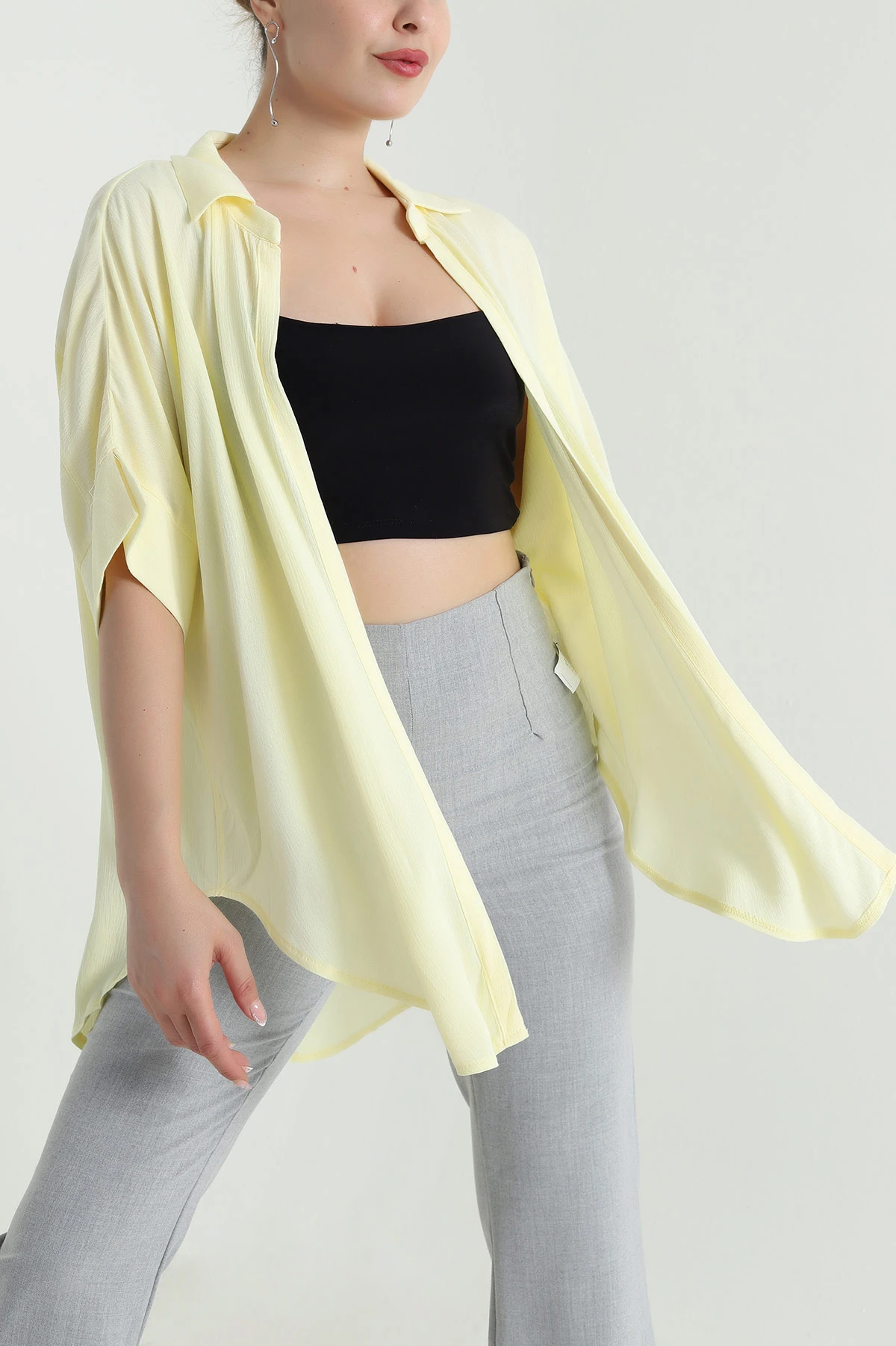 Sarı Yakalı Viskoz Kadın Kimono 481149