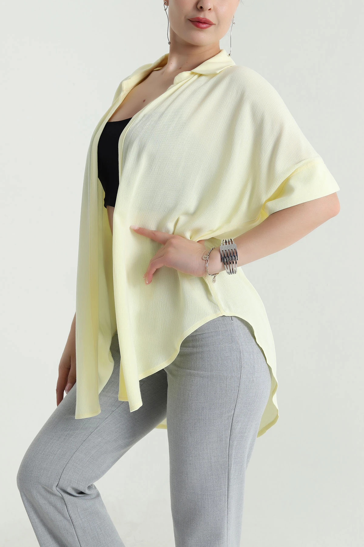 Sarı Yakalı Viskoz Kadın Kimono 481149