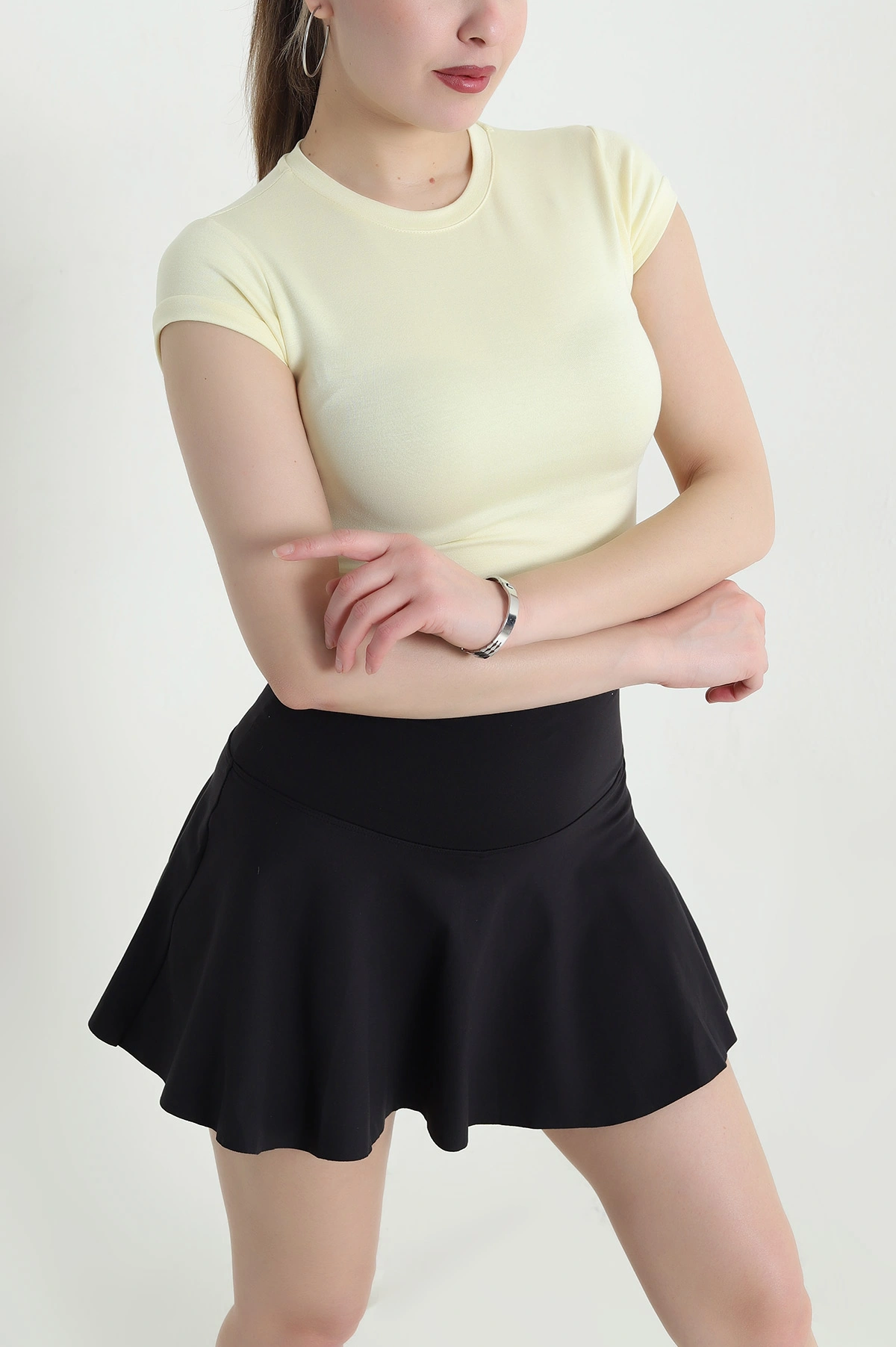 Sarı Yanları Büzgülü Buzzy Kadın Crop 440369