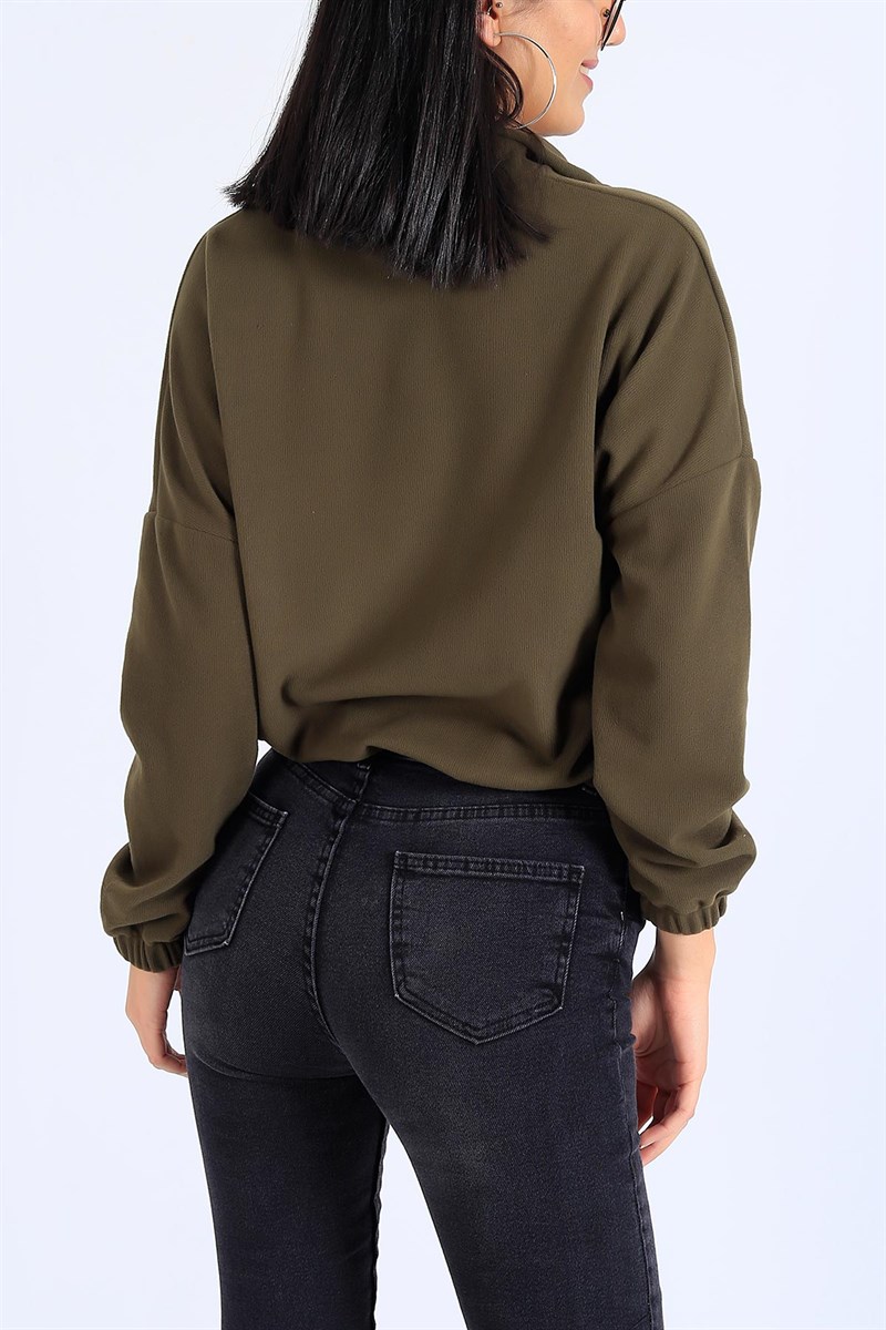 Selanik Kumaş Haki Bayan Sweat 25454B