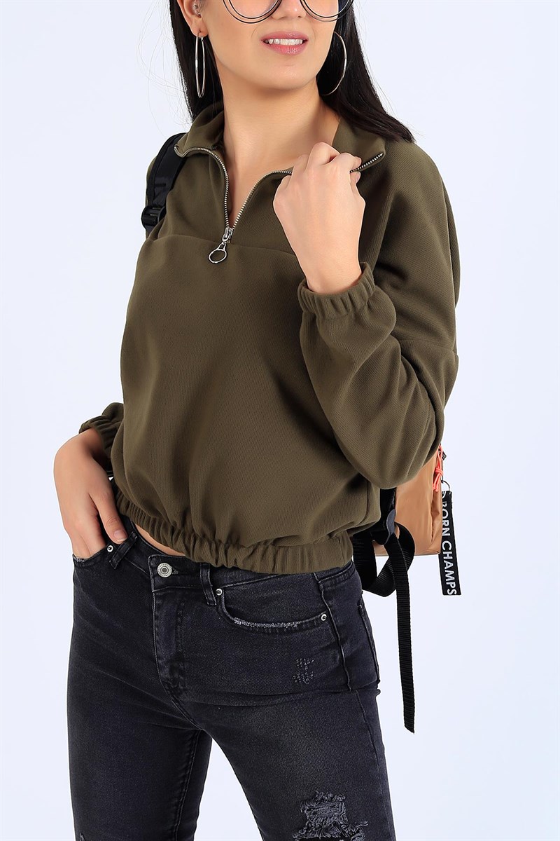 Selanik Kumaş Haki Bayan Sweat 25454B