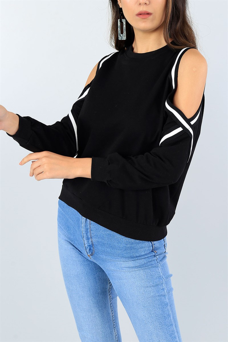 Şerit Detay Siyah Bayan Sweat 40469