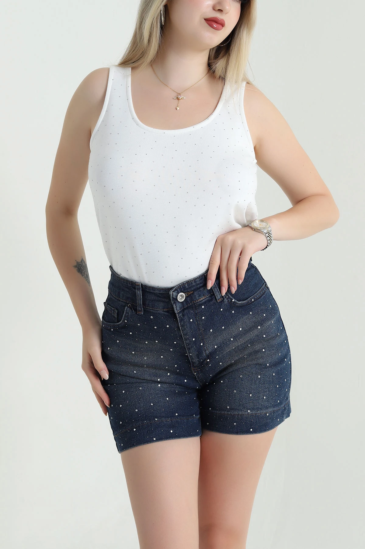 Serpme Taşlı Kolsuz Kadın Bluz 466257