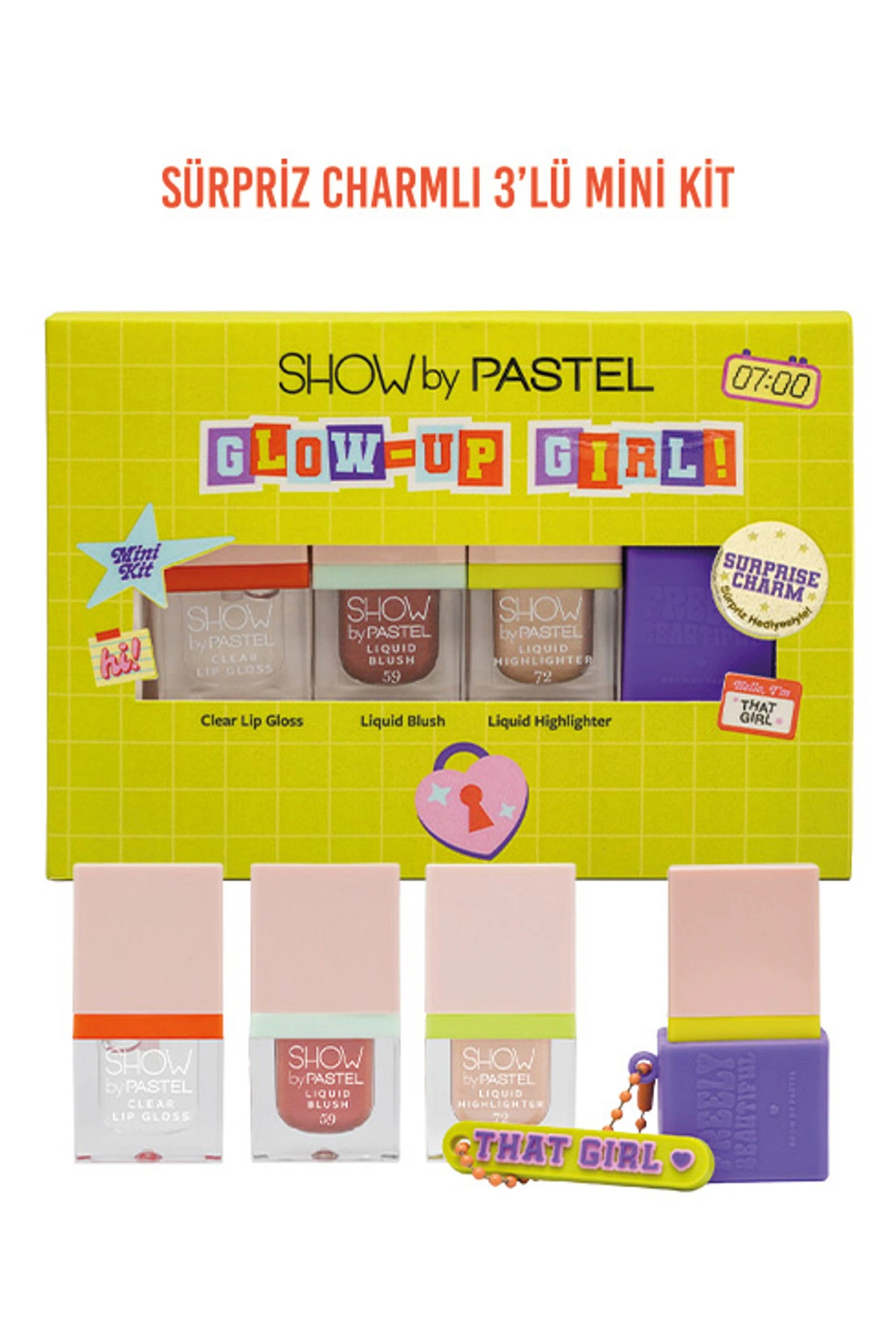 Show By Pastel Glow-Up Girl! That Girl Mini Kit (Allık Mini 59 & Aydınlatıcı Mini 72 & Şeffaf Dudak Parlatıcısı Mini) Seti 409495