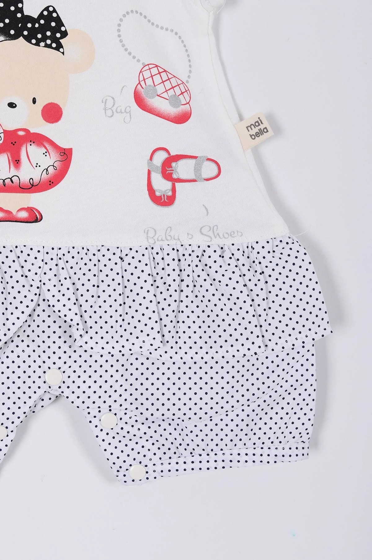 Siyah (0-12 Ay) Sevimli Ayıcık  Baskılı Kız Bebek Tulum 263893