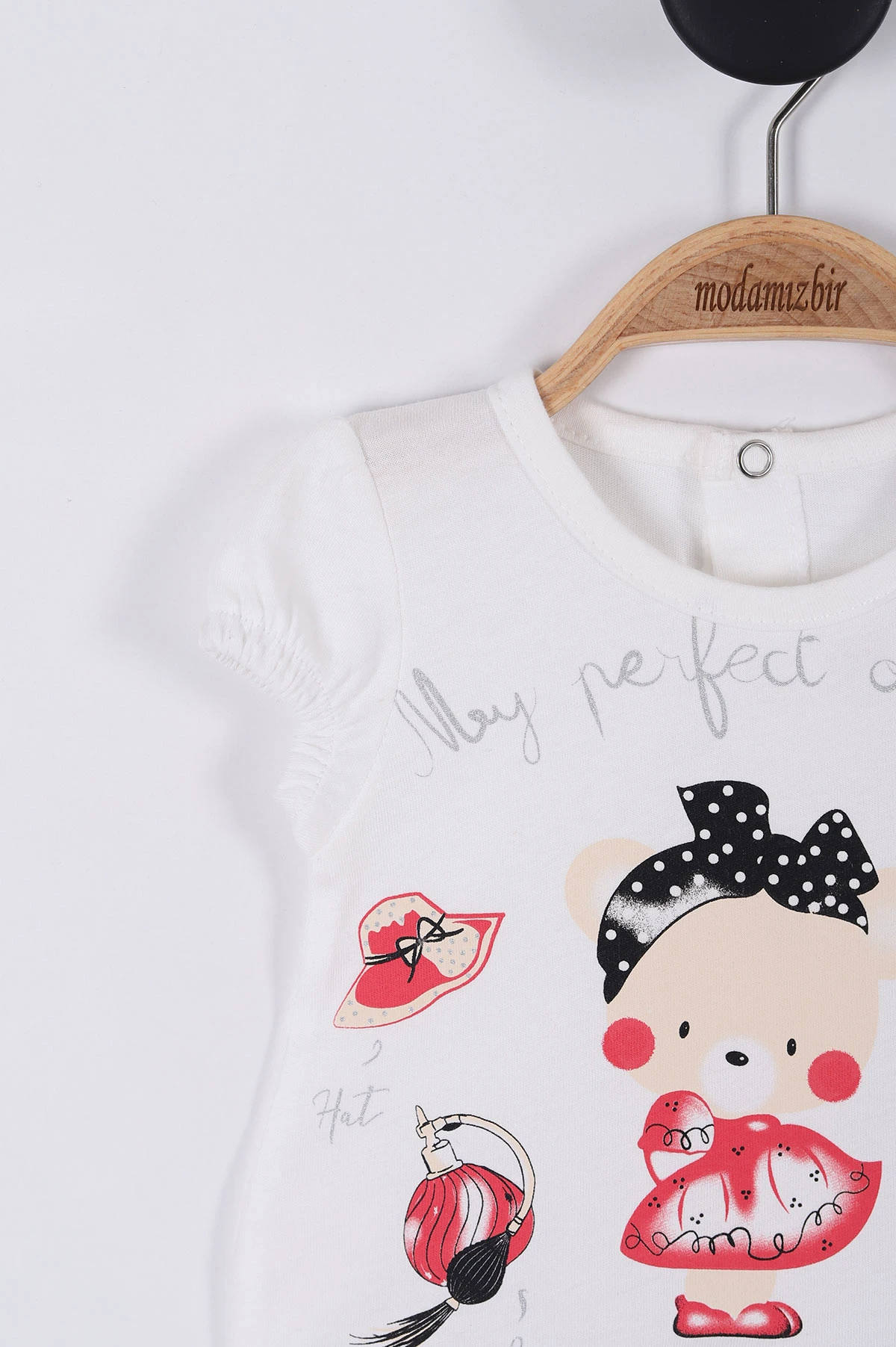 Siyah (0-12 Ay) Sevimli Ayıcık  Baskılı Kız Bebek Tulum 263893