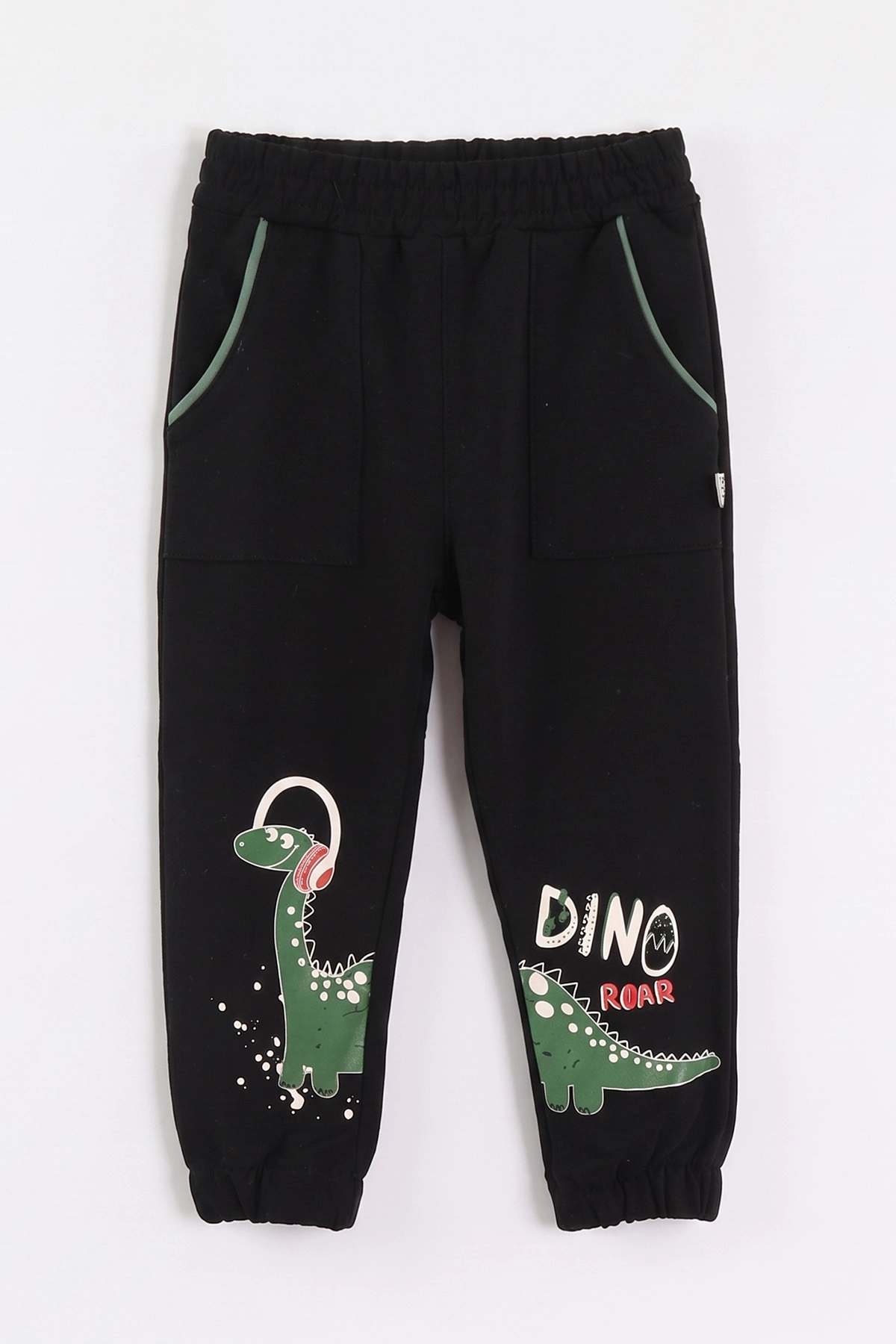 Siyah (1-4 Yaş) Dinozor  Baskılı Paça Lastikli 2 İp Erkek Çocuk&Bebek Eşofman Altı 496779