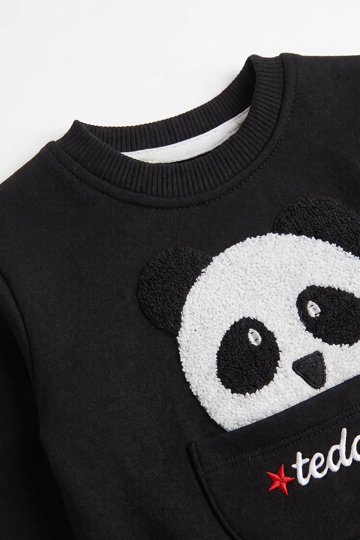 Siyah (1-5 Yaş) Panda Nakışlı Cep Detay 3 İp Şardonlu Erkek Çocuk Kışlık Takım 486833