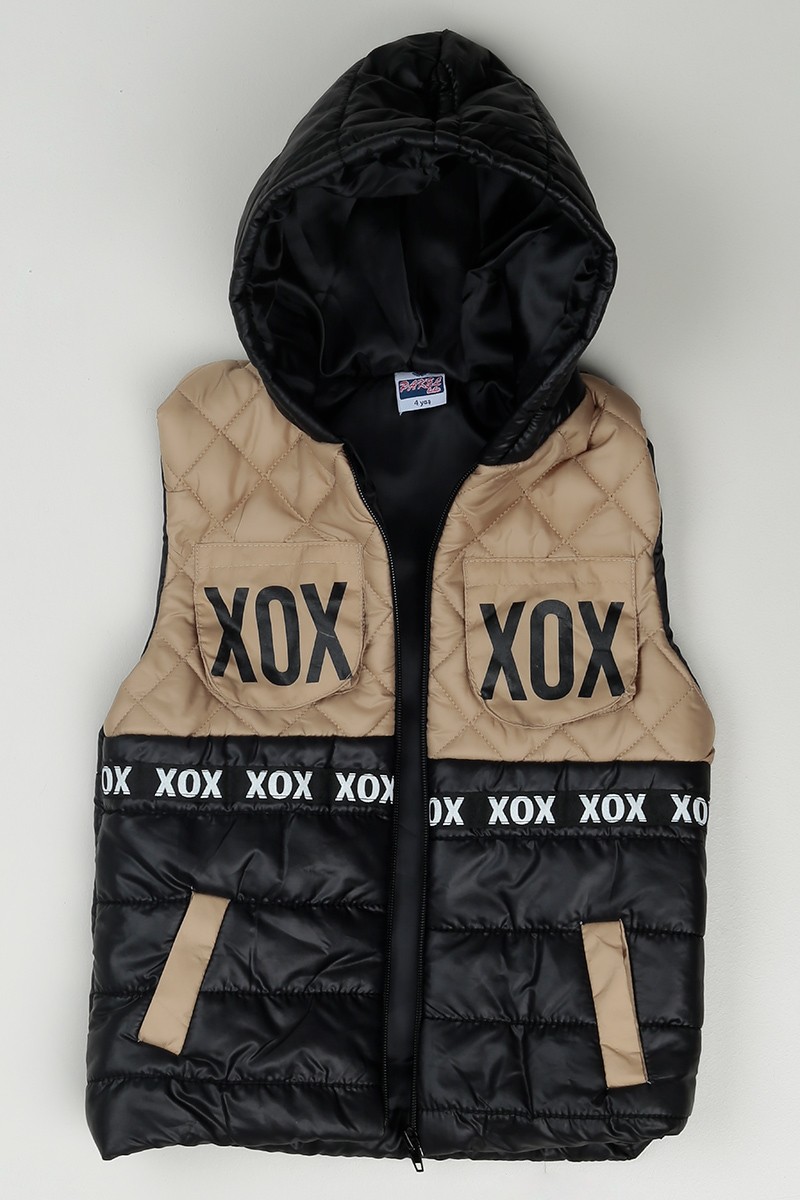 Siyah (1-8 Yaş) XOX Baskılı Yelekli Erkek Çocuk Üçlü Takım 85186
