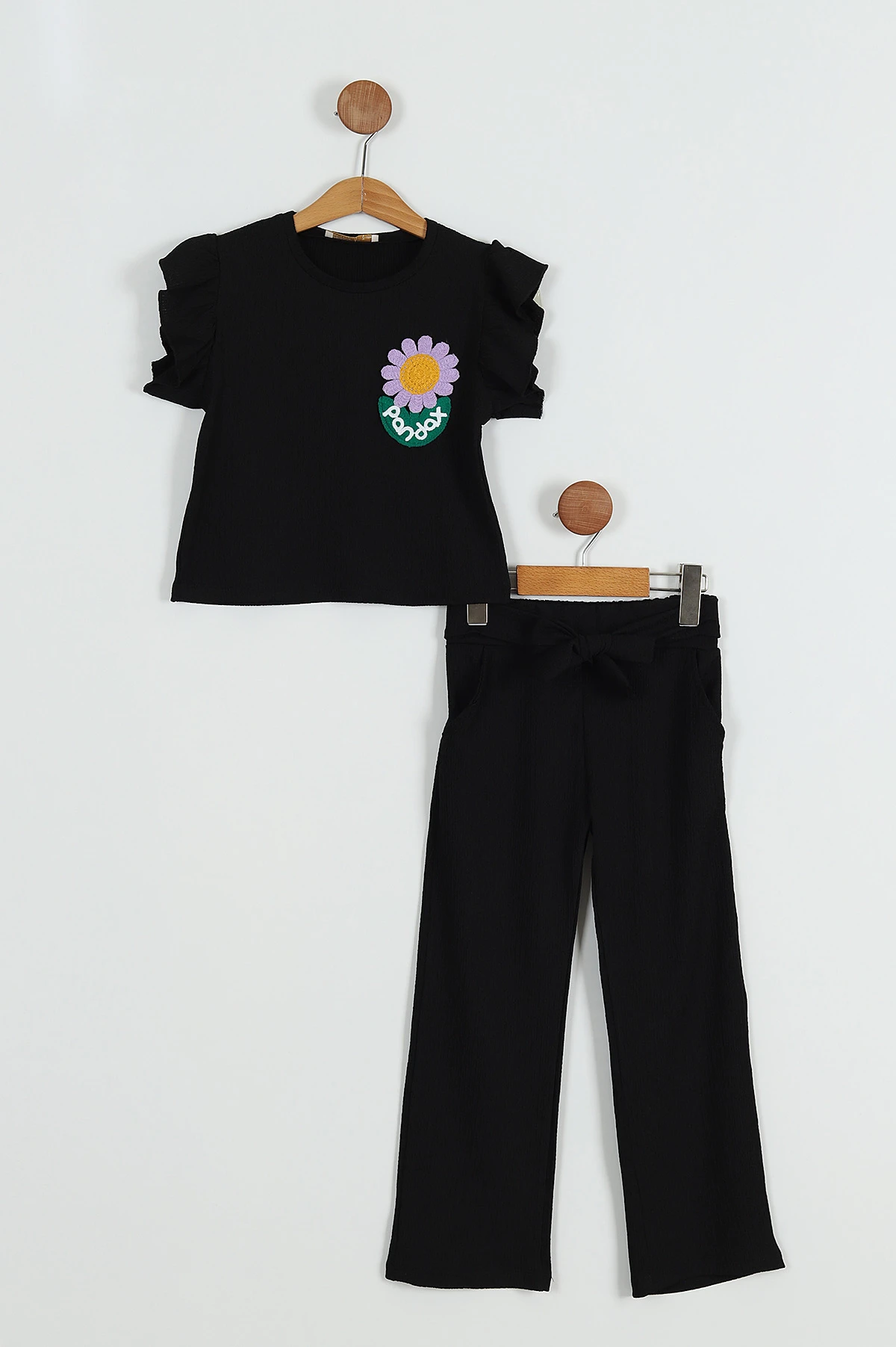 Siyah (11-14 Yaş) İspanyol Paça Aksesuarlı Kız Çocuk Takım 268577