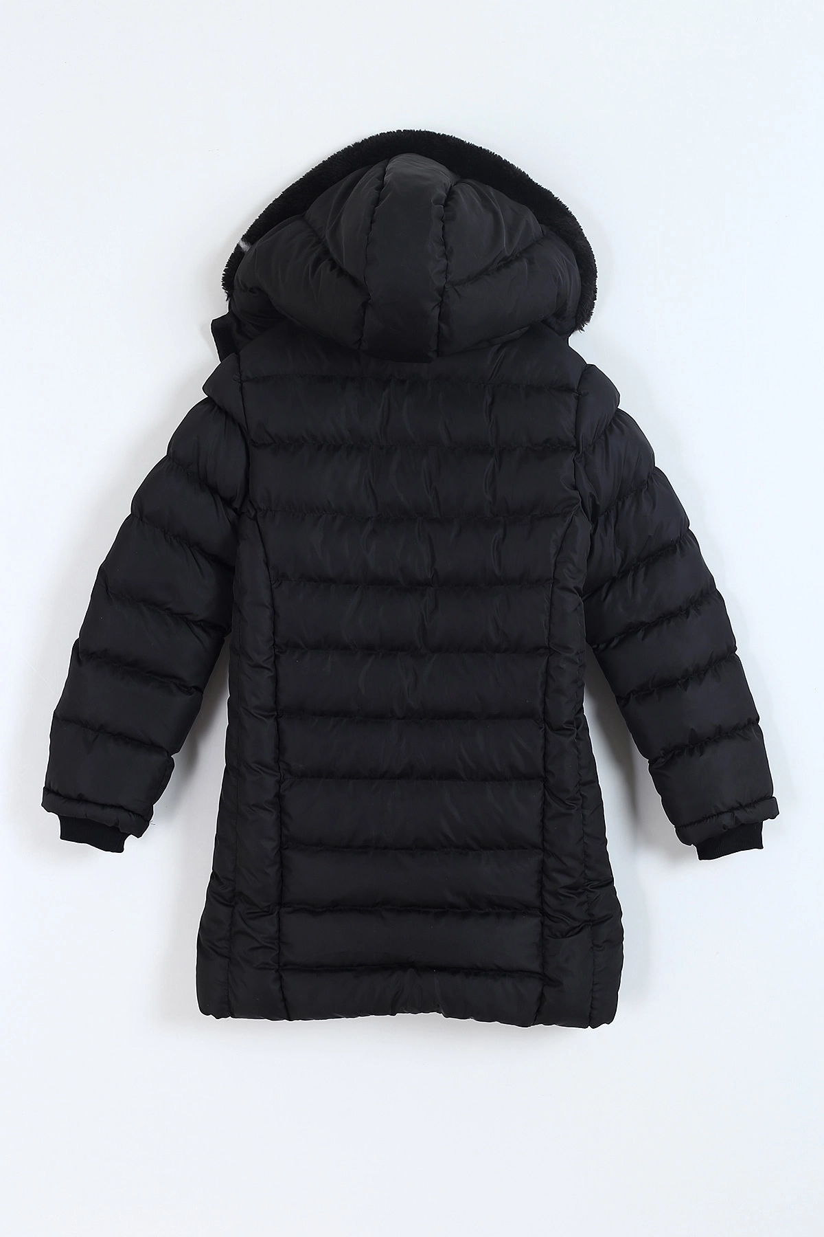 Siyah (11-14 Yaş) Kapüşon Peluşlu İçi Kürklü Kız Çocuk Mont 309317