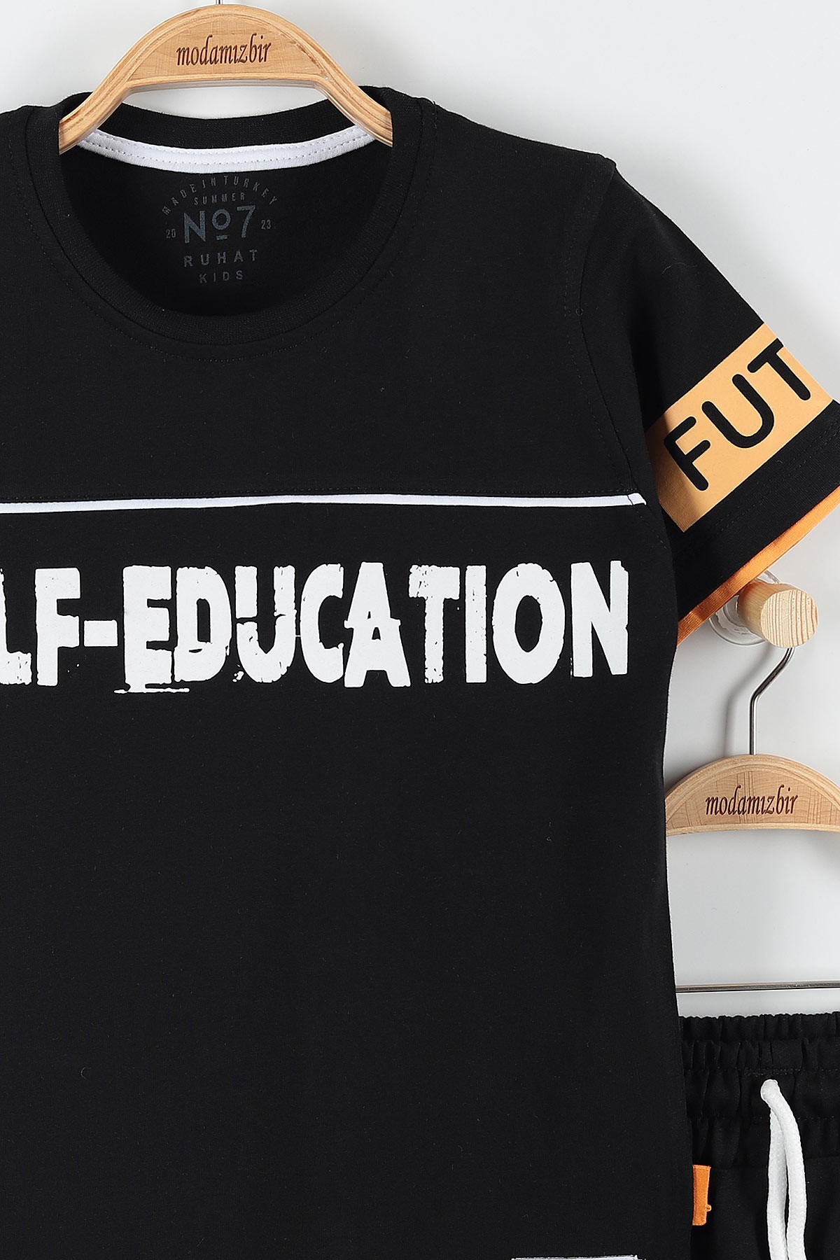 Siyah (11-14 Yaş) Self Educatıon Baskılı Bel Bağlamalı Erkek Çocuk Takım 172388