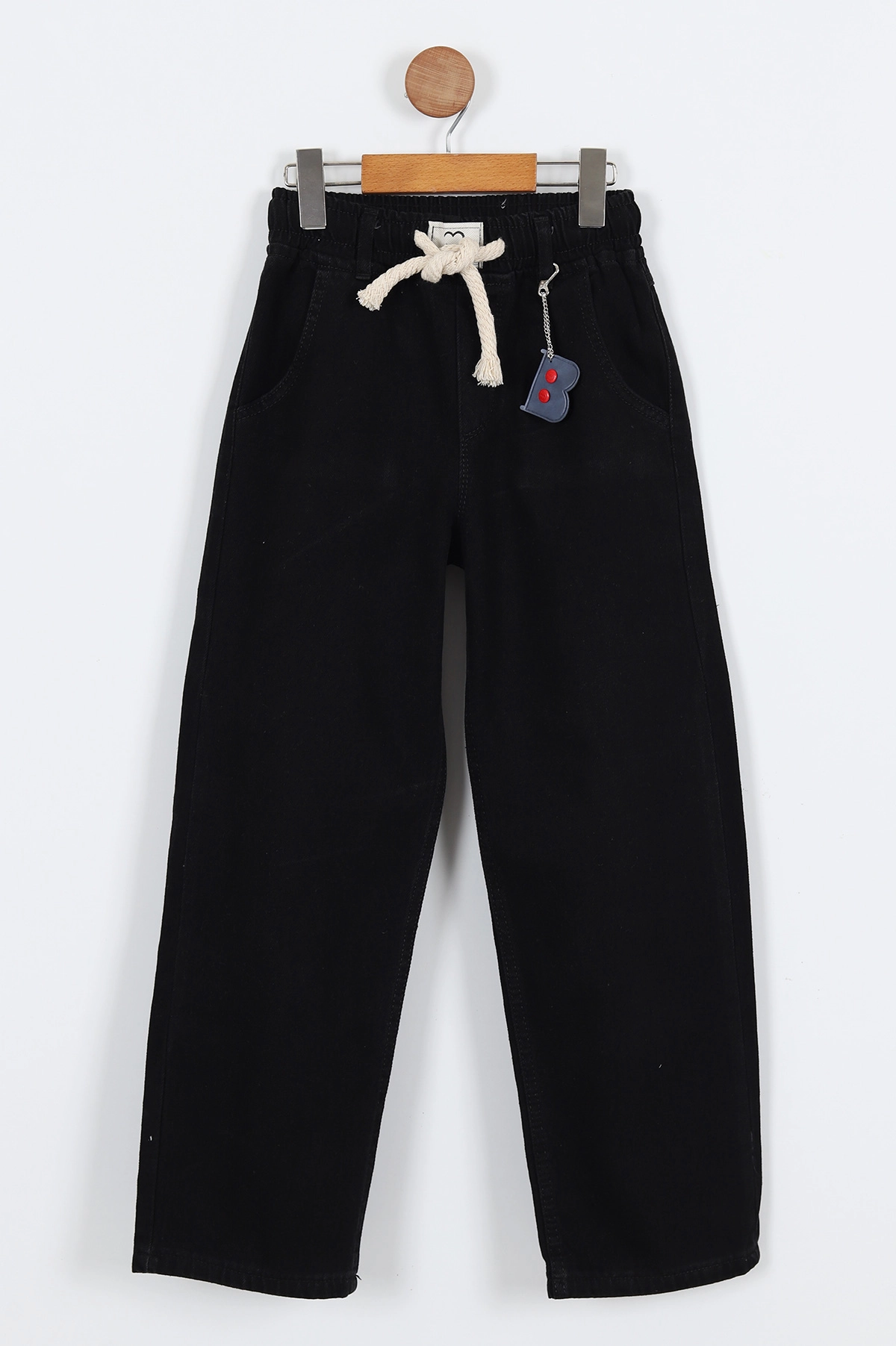 Siyah (11-15 Yaş)Boyfriend Beli Lastikli Kız Çocuk Kot Pantolon 329746